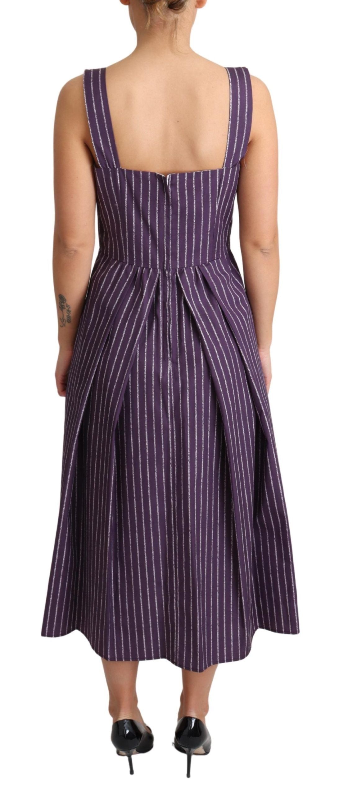 - Elegant Sleeveless A-Line Purple Stripe Dress
