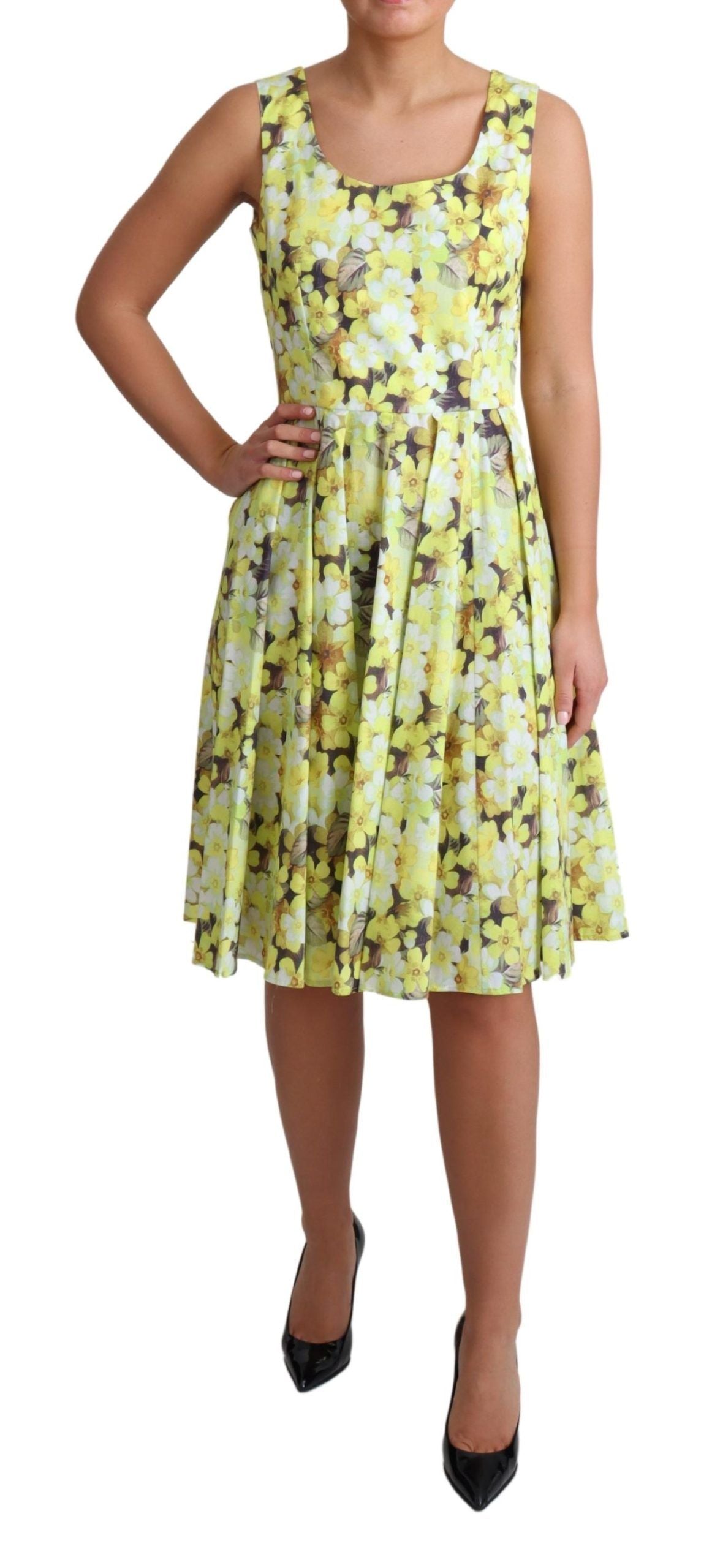 - Elegant Yellow Floral A-Line Sleeveless Dress