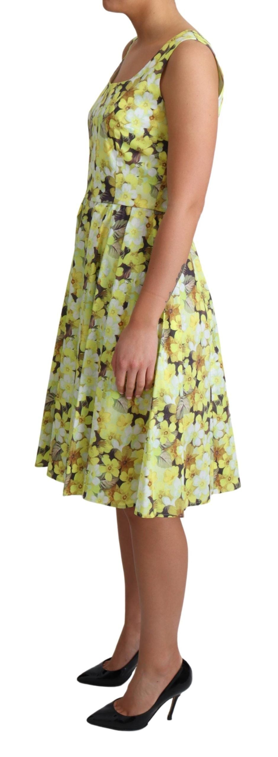 - Elegant Yellow Floral A-Line Sleeveless Dress