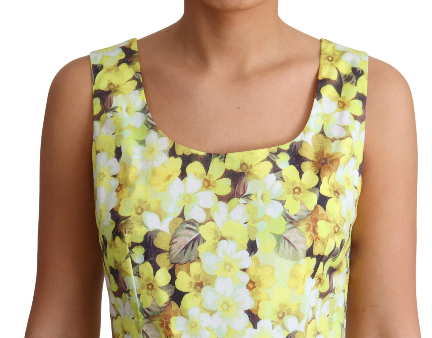 - Elegant Yellow Floral A-Line Sleeveless Dress