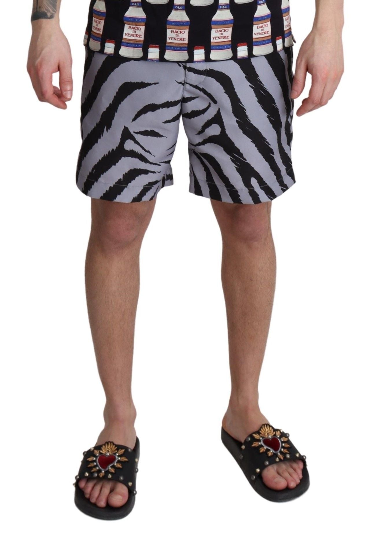 - Elegant Gray Zebra Print Swim Trunks