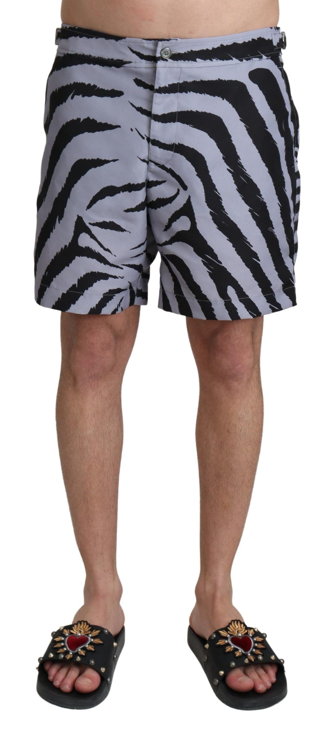 - Elegant Gray Zebra Print Swim Trunks
