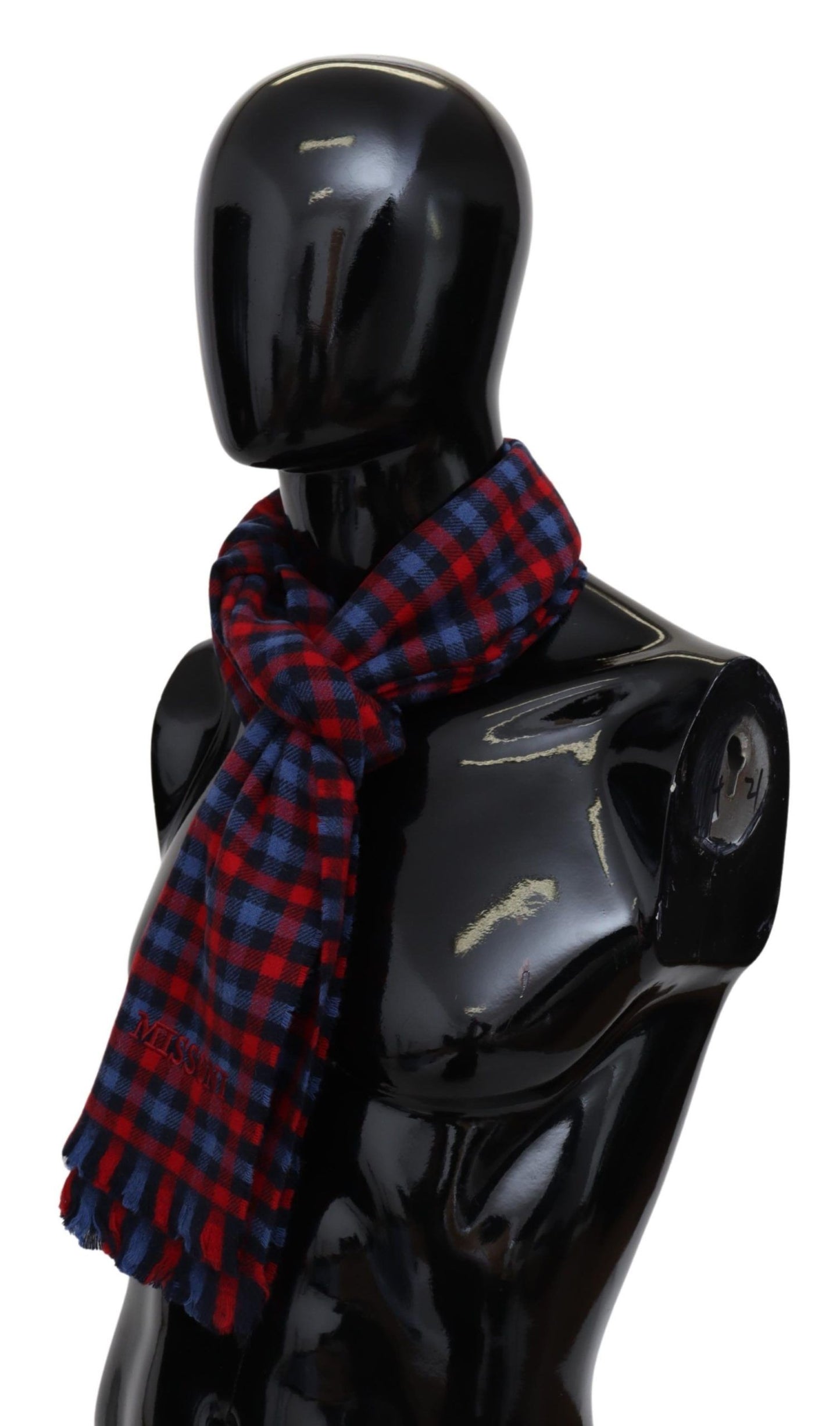 - Chic Check Pattern Wool Scarf with Logo Embroidery