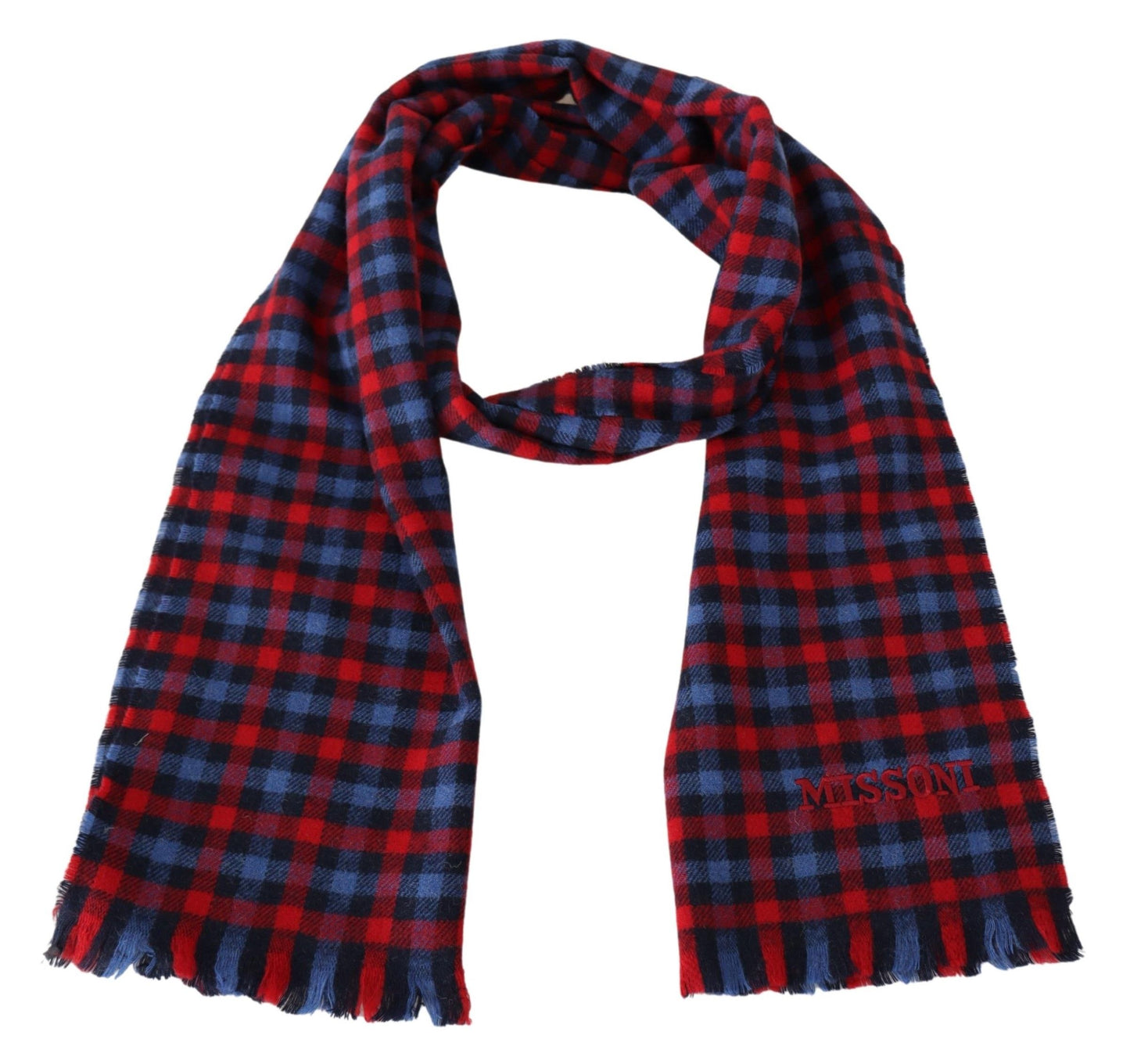 - Chic Check Pattern Wool Scarf with Logo Embroidery