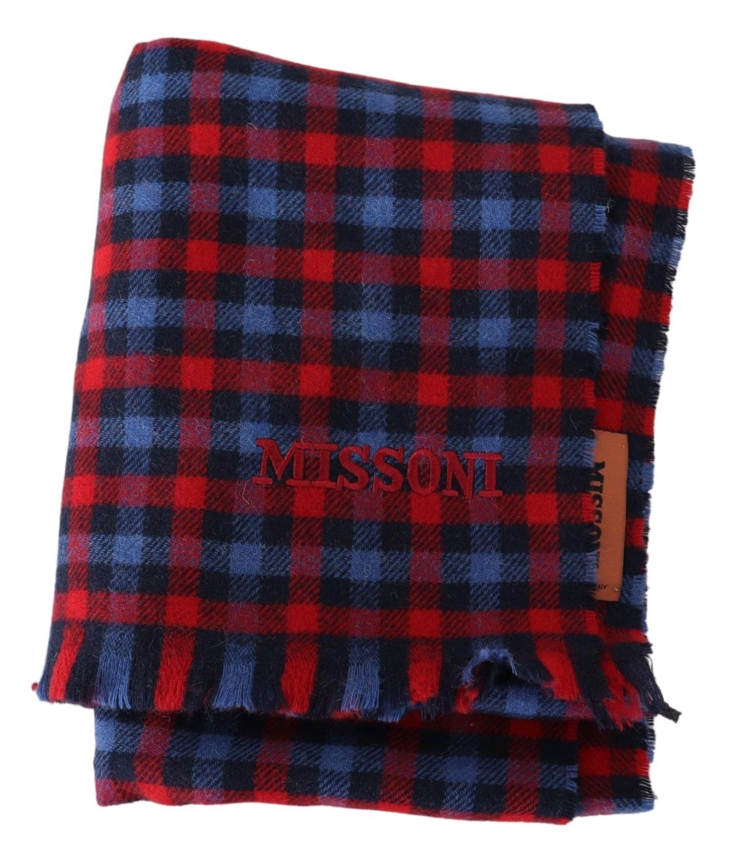 - Chic Check Pattern Wool Scarf with Logo Embroidery