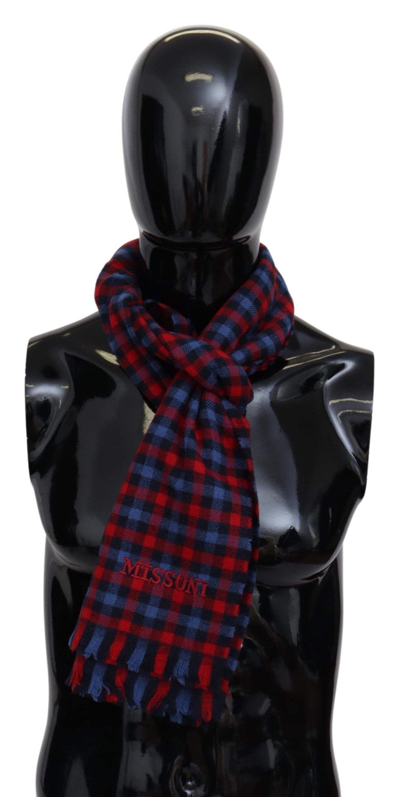 - Chic Check Pattern Wool Scarf with Logo Embroidery