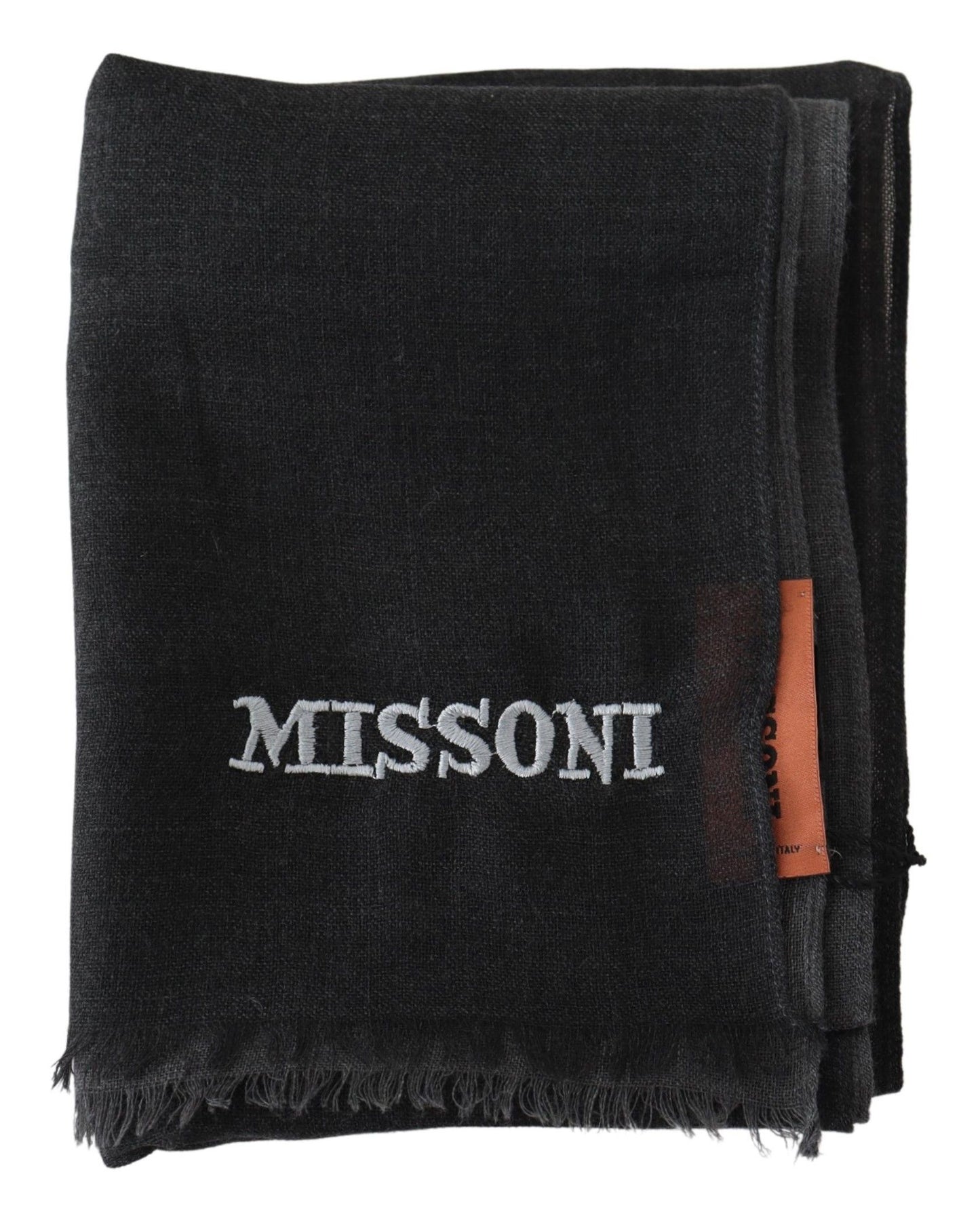 - Elegant Black Wool Scarf with Embroidered Logo