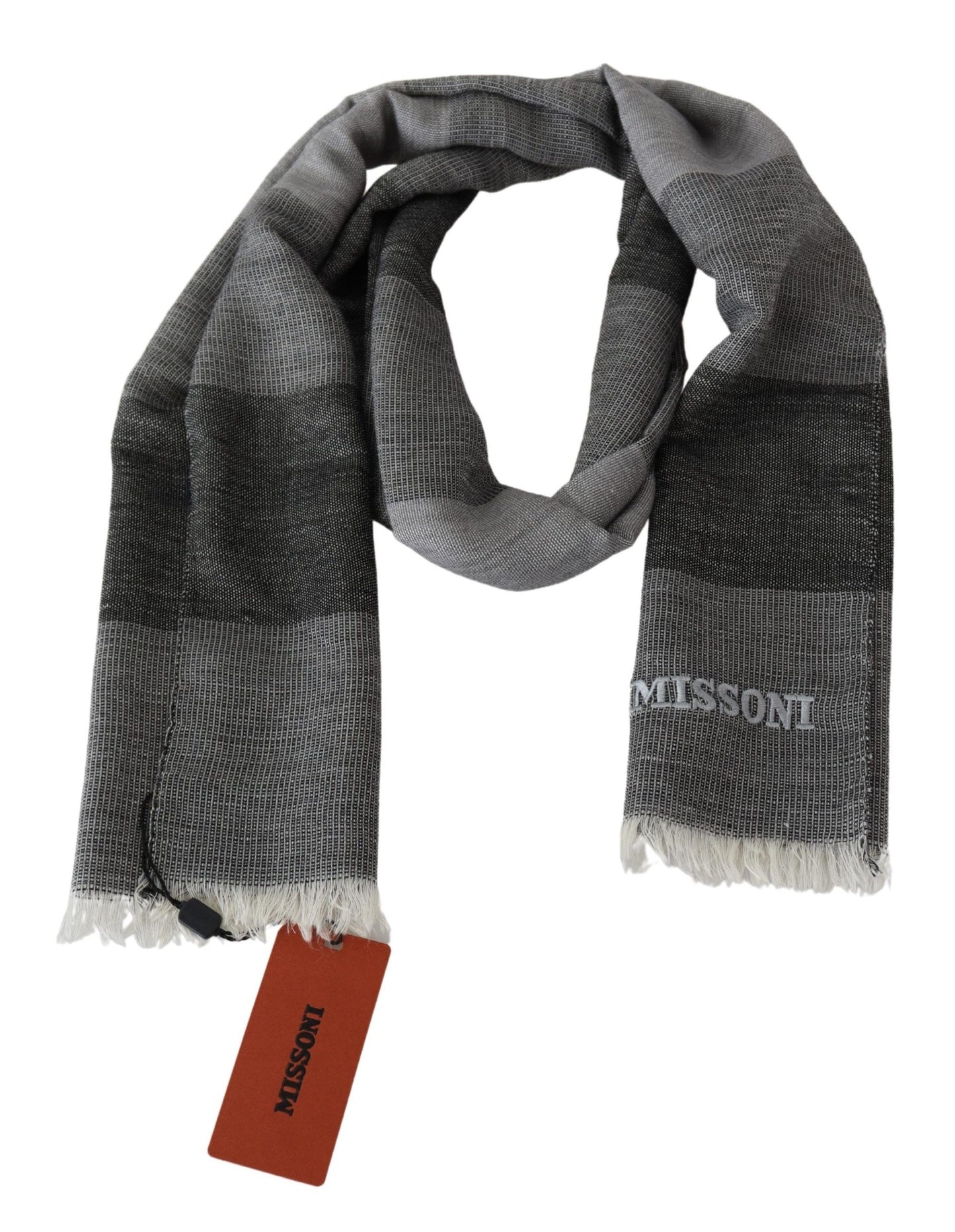 Elegant Striped Wool Scarf with Logo Embroidery - The Luxe Alliance