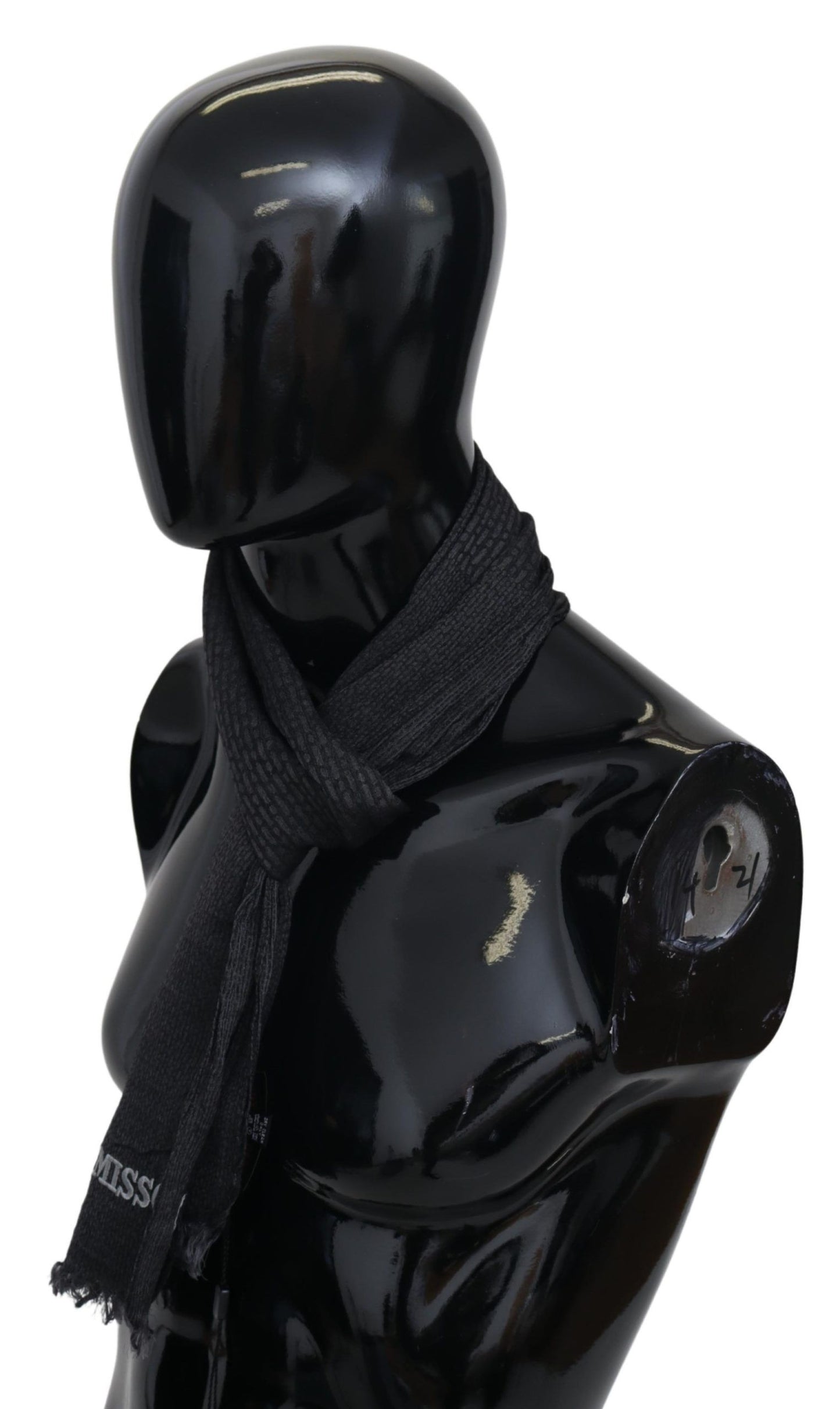 - Elegant Black Wool Fringed Scarf