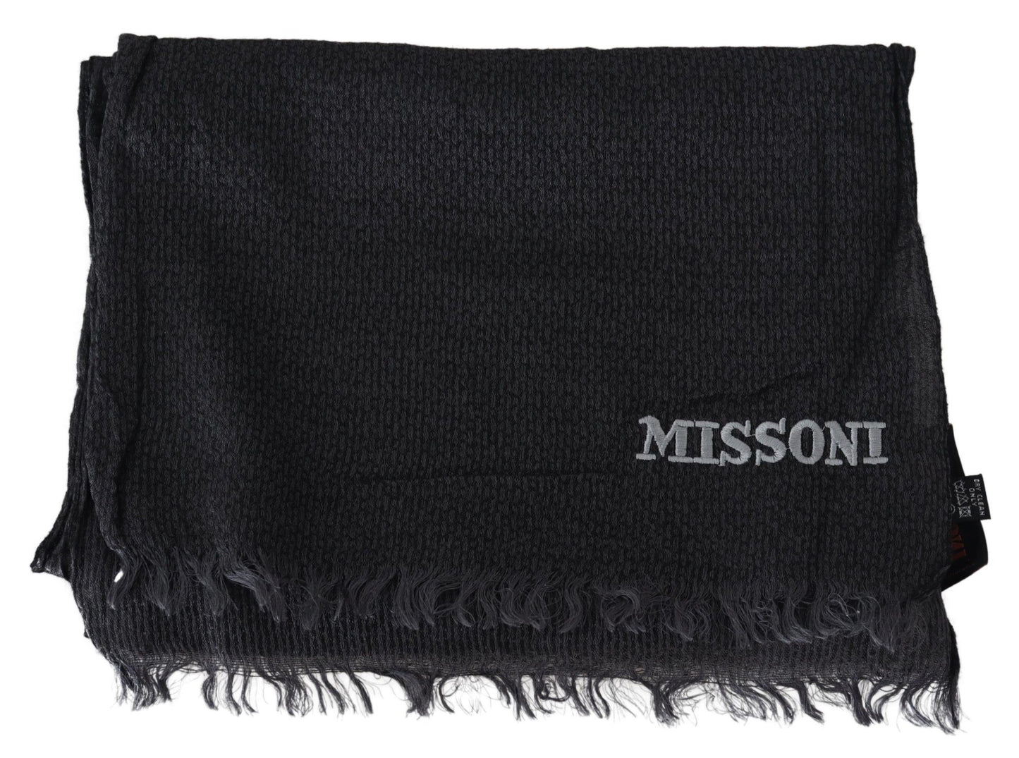 - Elegant Black Wool Fringed Scarf