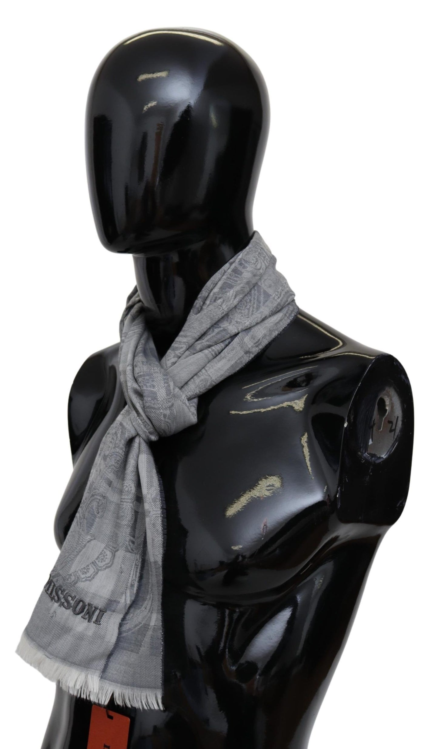 - Chic Unisex Gray Wool Scarf with Logo Embroidery