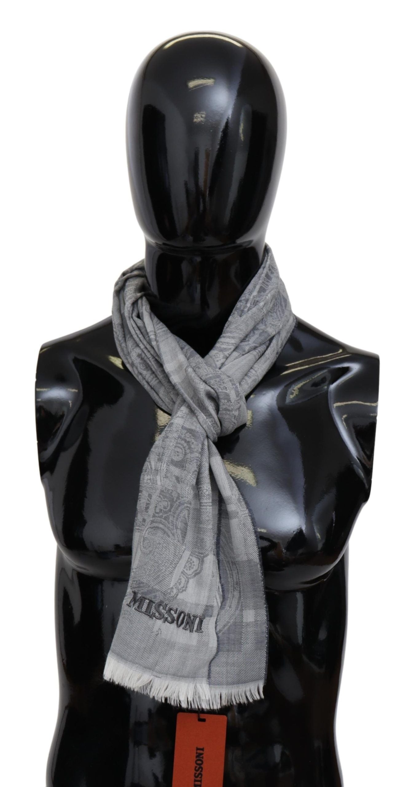 - Chic Unisex Gray Wool Scarf with Logo Embroidery