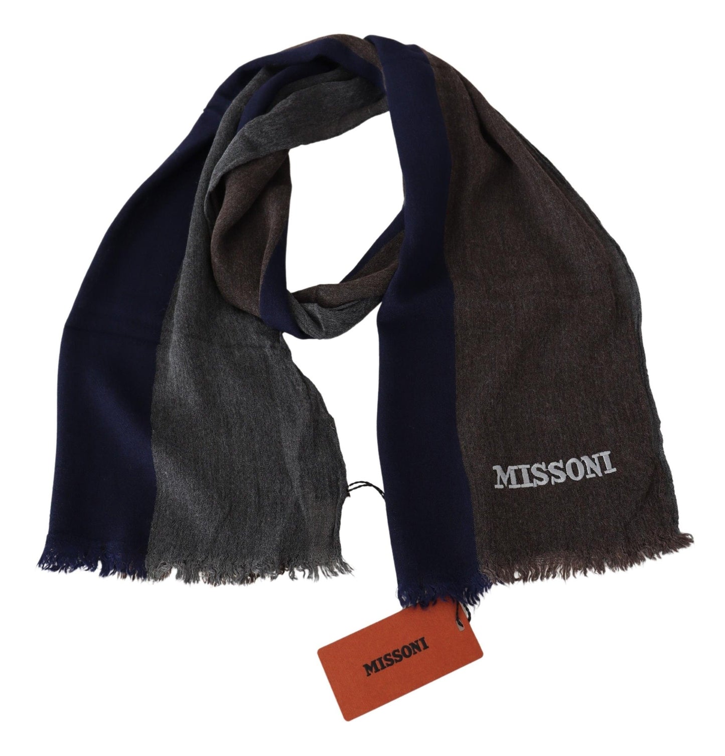 - Elegant Multicolor Wool Scarf with Signature Embroidery