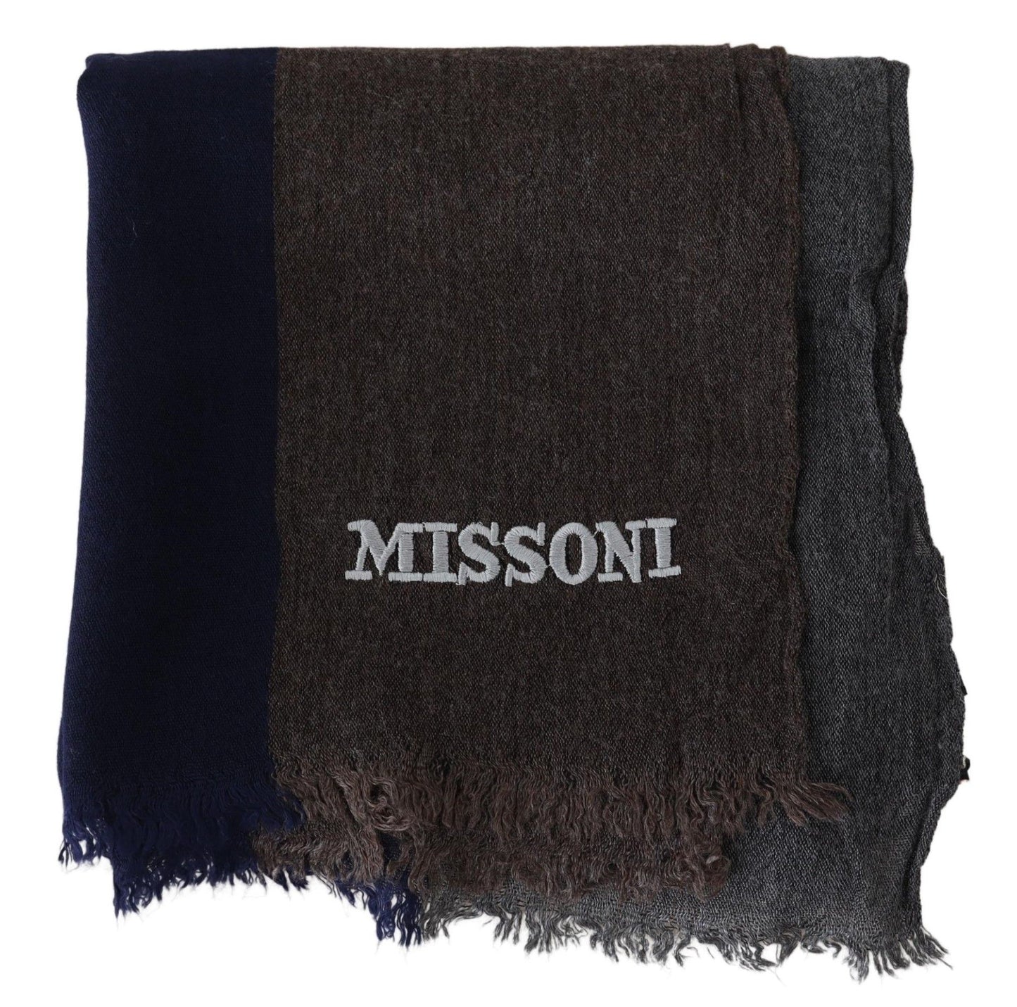 - Elegant Multicolor Wool Scarf with Signature Embroidery