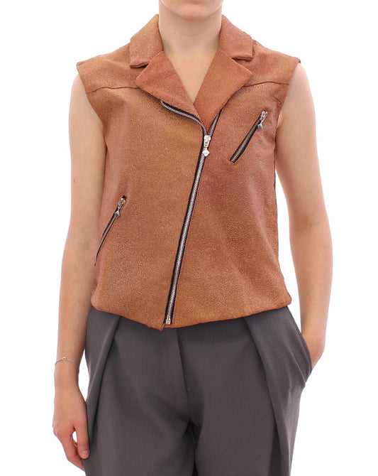 - Sleeveless Leather Couture Vest in Rich Brown