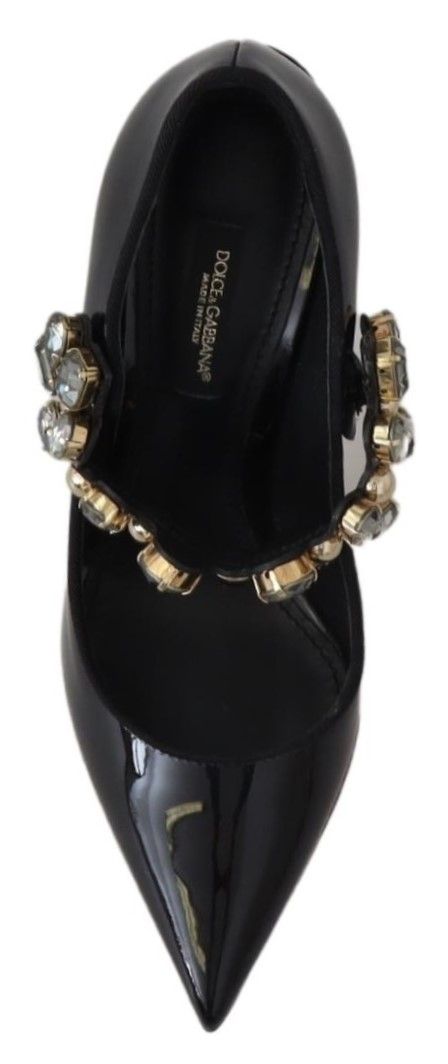 - Elegant Black Leather Crystal Pumps