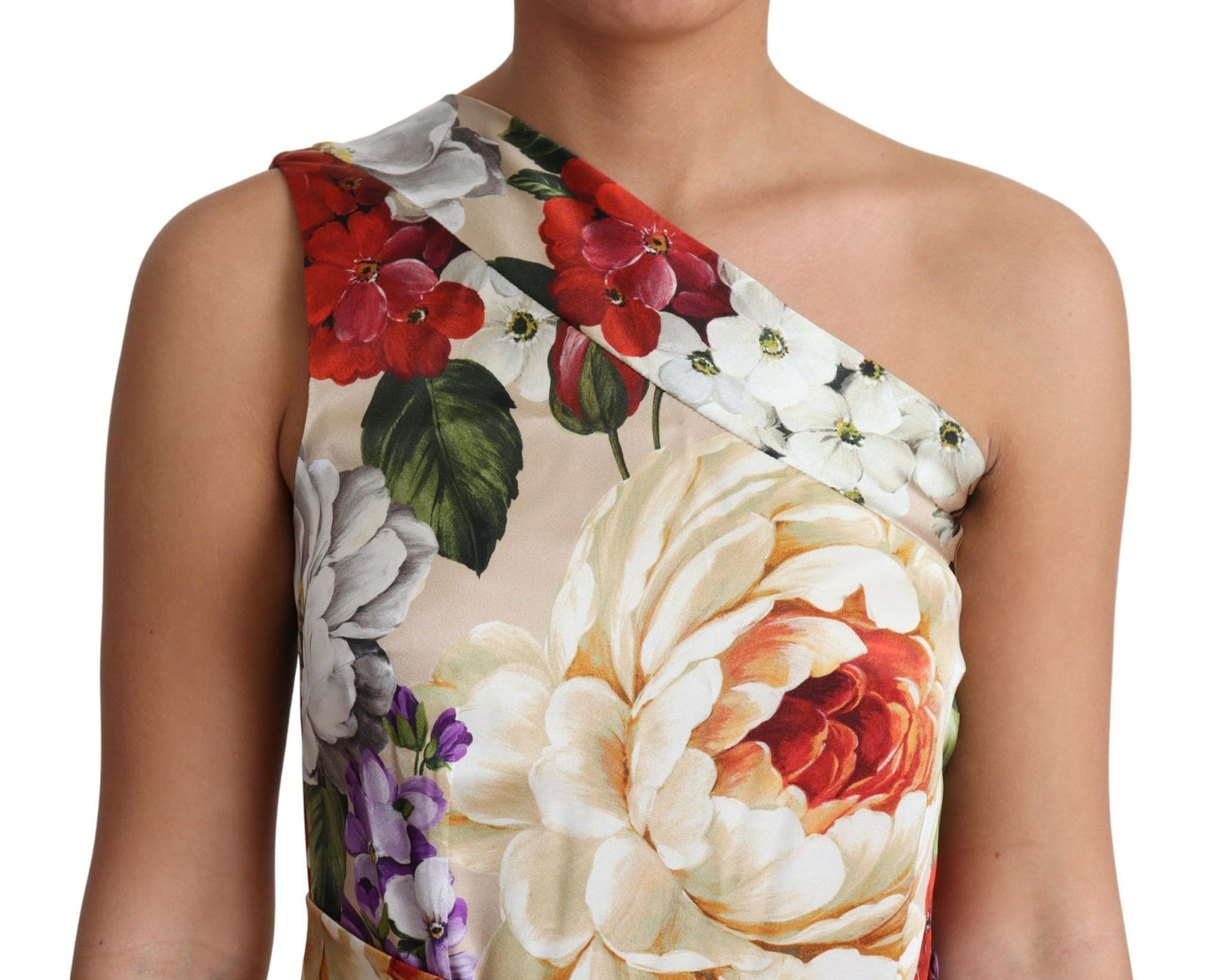 - Elegant One-Shoulder Floral Silk Maxi Dress