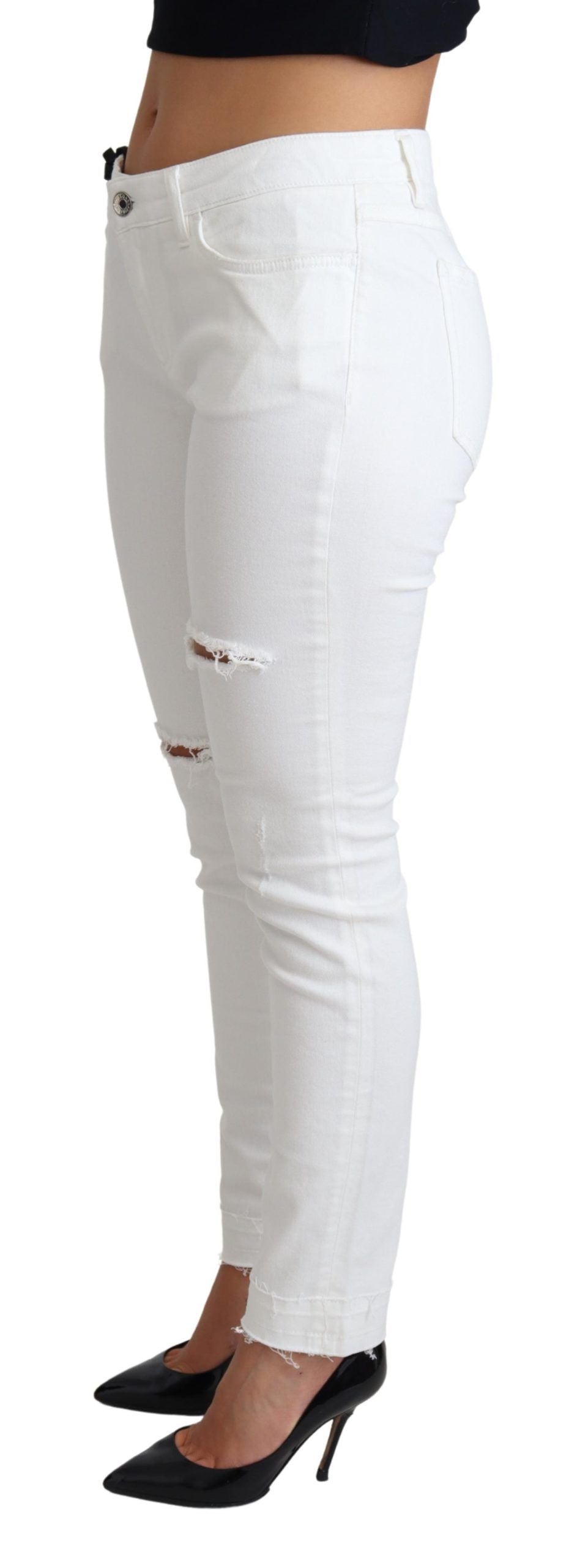 - Chic White Mid Waist Designer Jeans