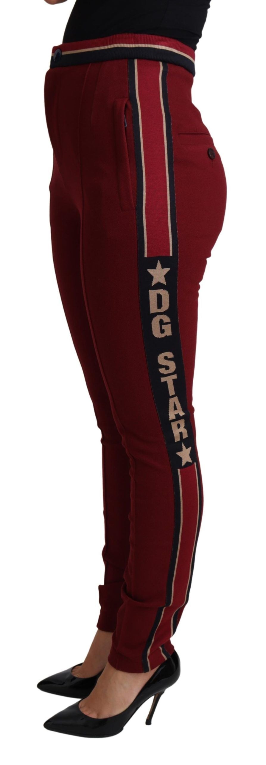 - High-Waist Embroidered Red Skinny Trousers