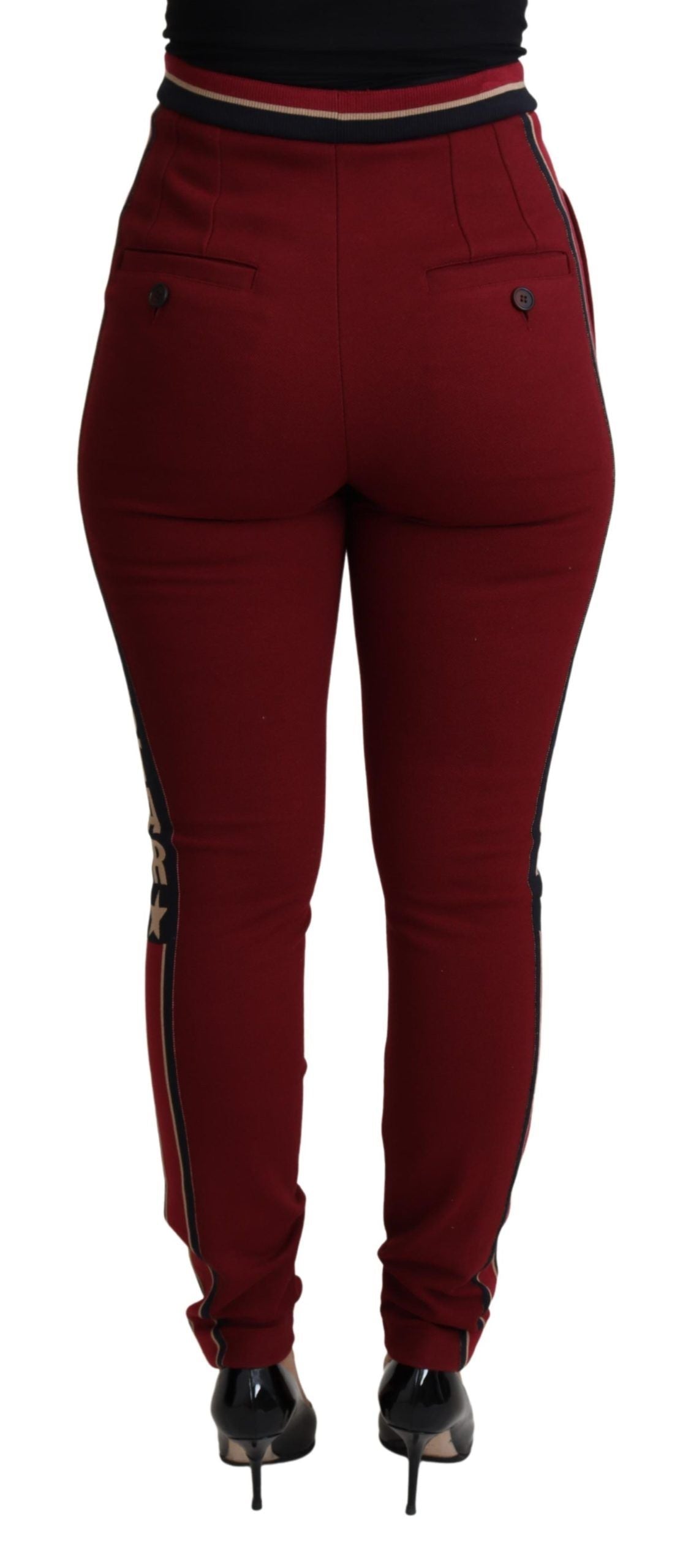 - High-Waist Embroidered Red Skinny Trousers