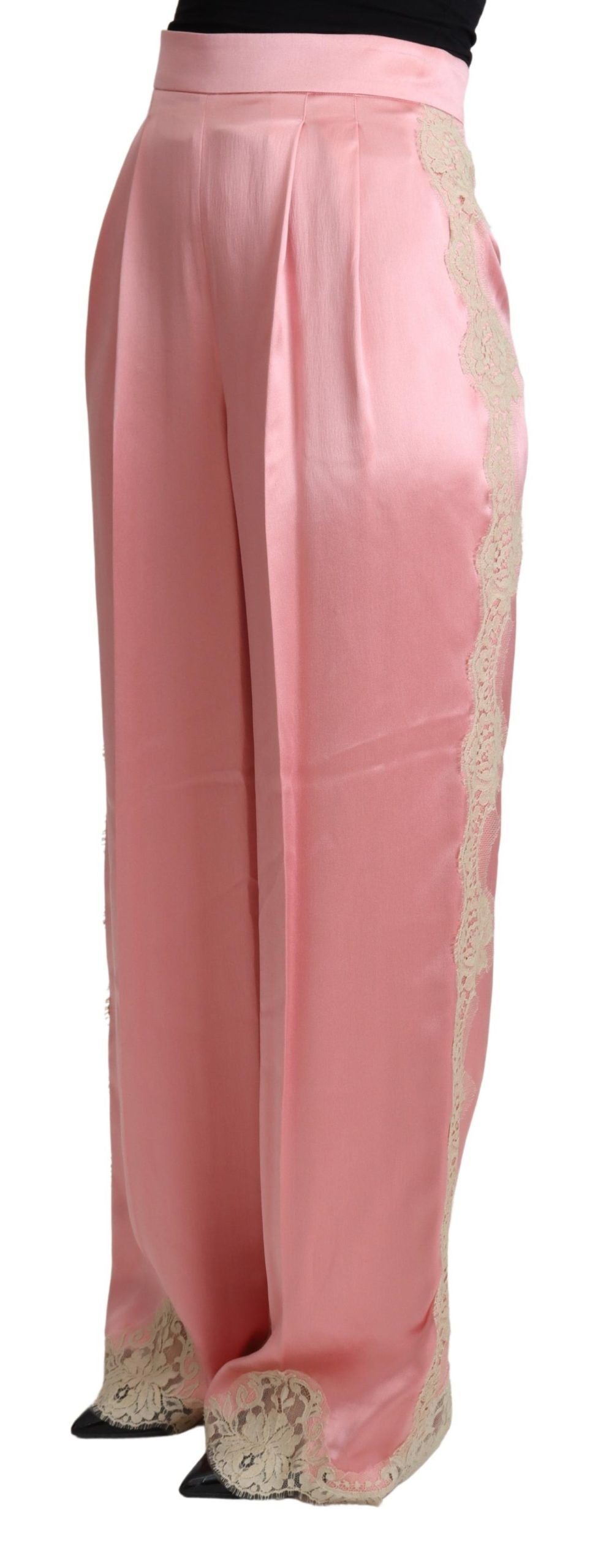 - Silk Blend Satin Wide-Leg Pants in Pink