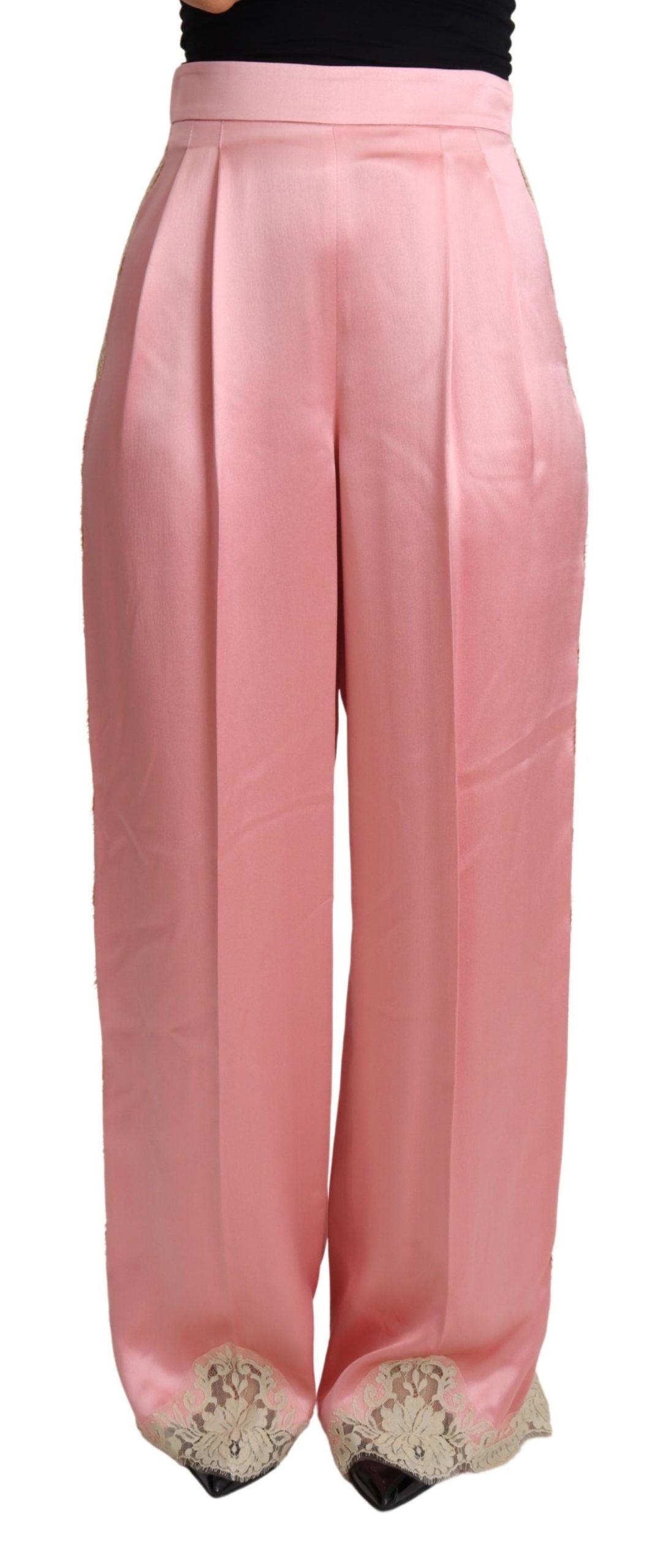 - Silk Blend Satin Wide-Leg Pants in Pink