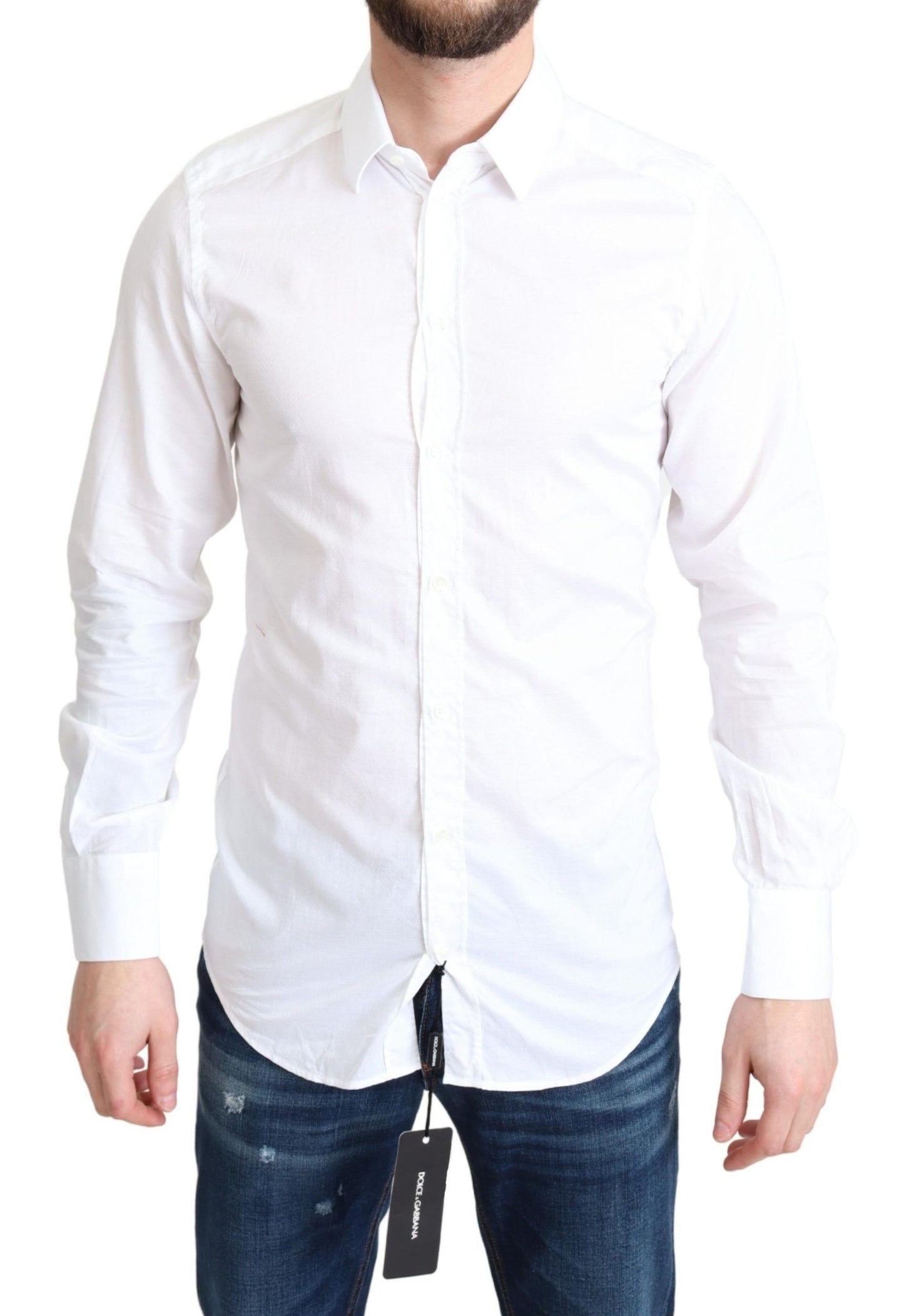 - Elegant White Cotton Dress Shirt Slim Fit