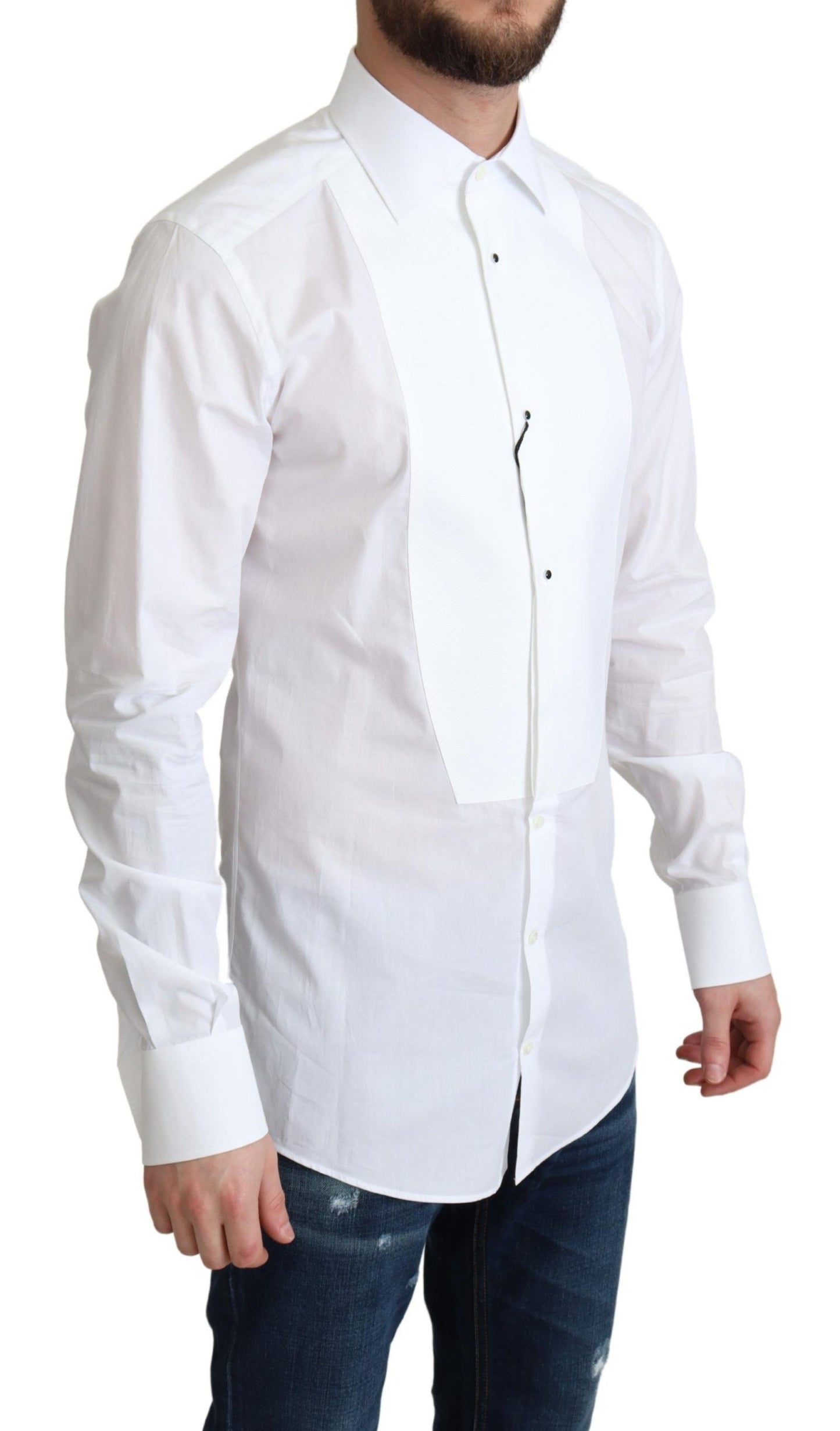 - Elegant White Cotton Bib Dress Shirt