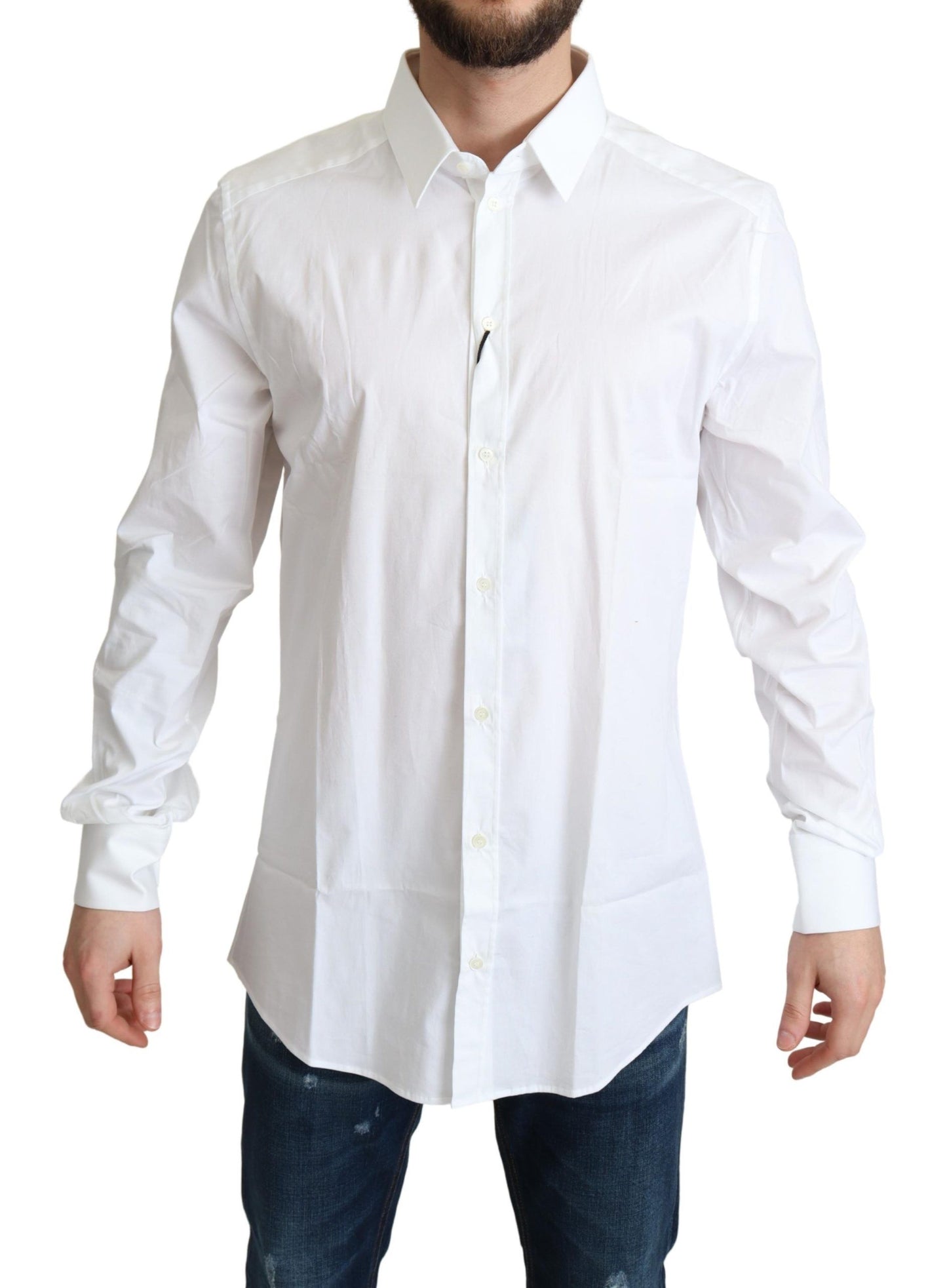 - Elegant White Cotton Stretch Dress Shirt