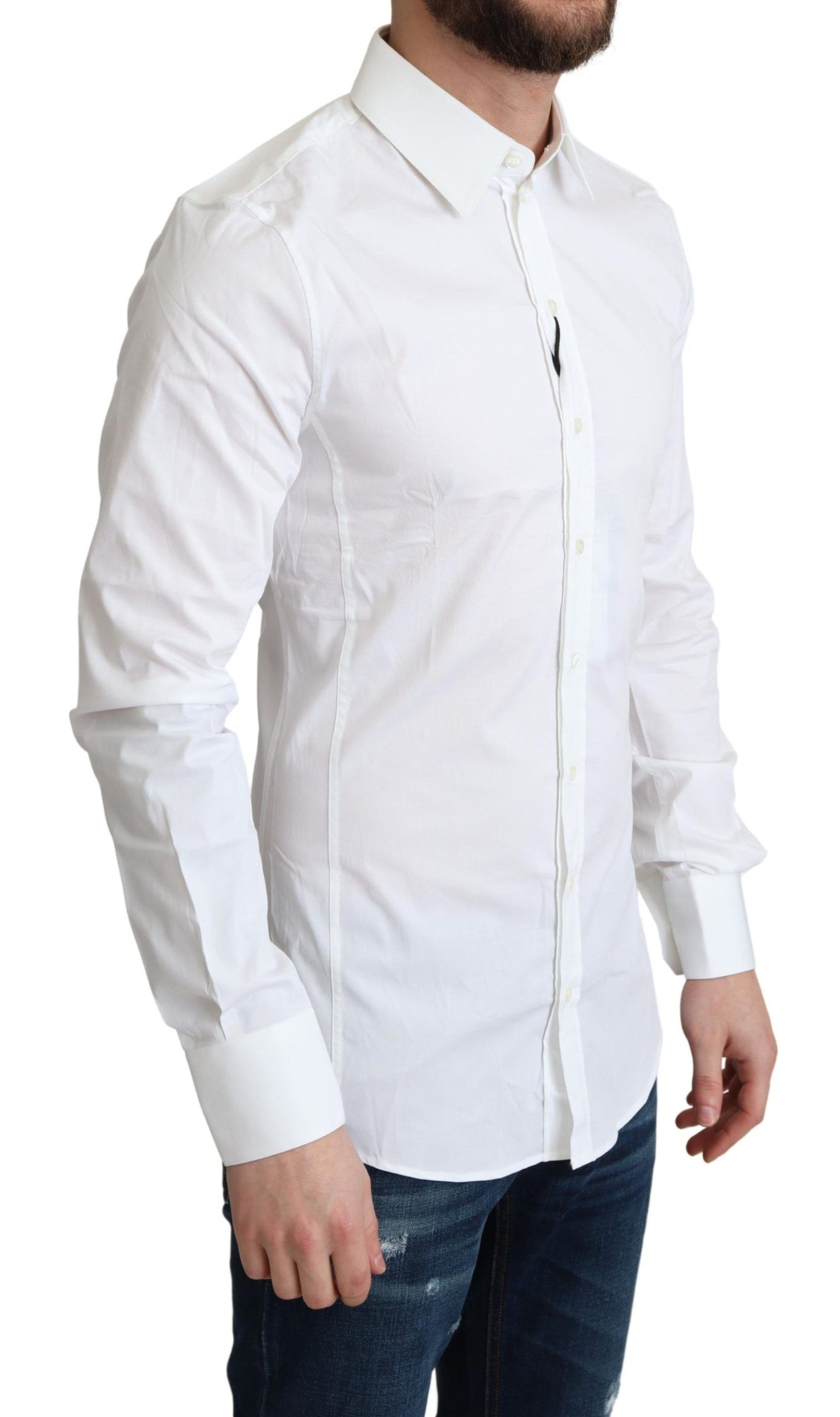 - Elegant White Cotton Stretch Dress Shirt