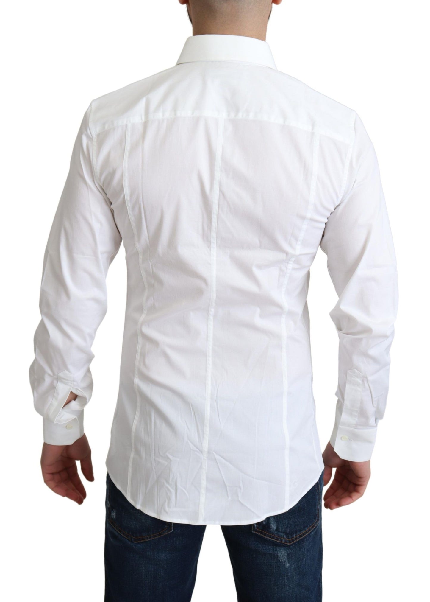- Elegant White Cotton Stretch Dress Shirt