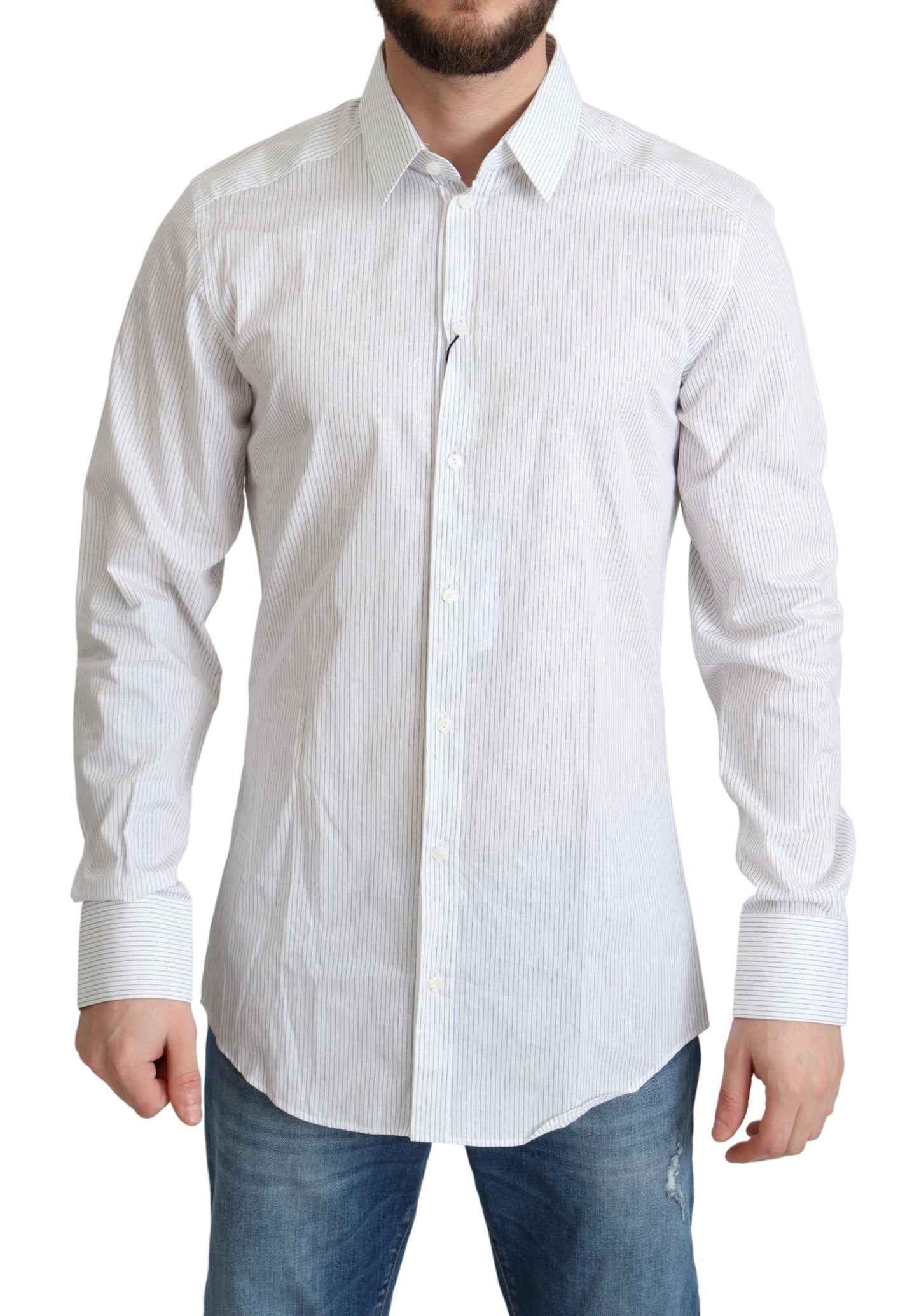 - Elegant Striped Gold Dress Shirt