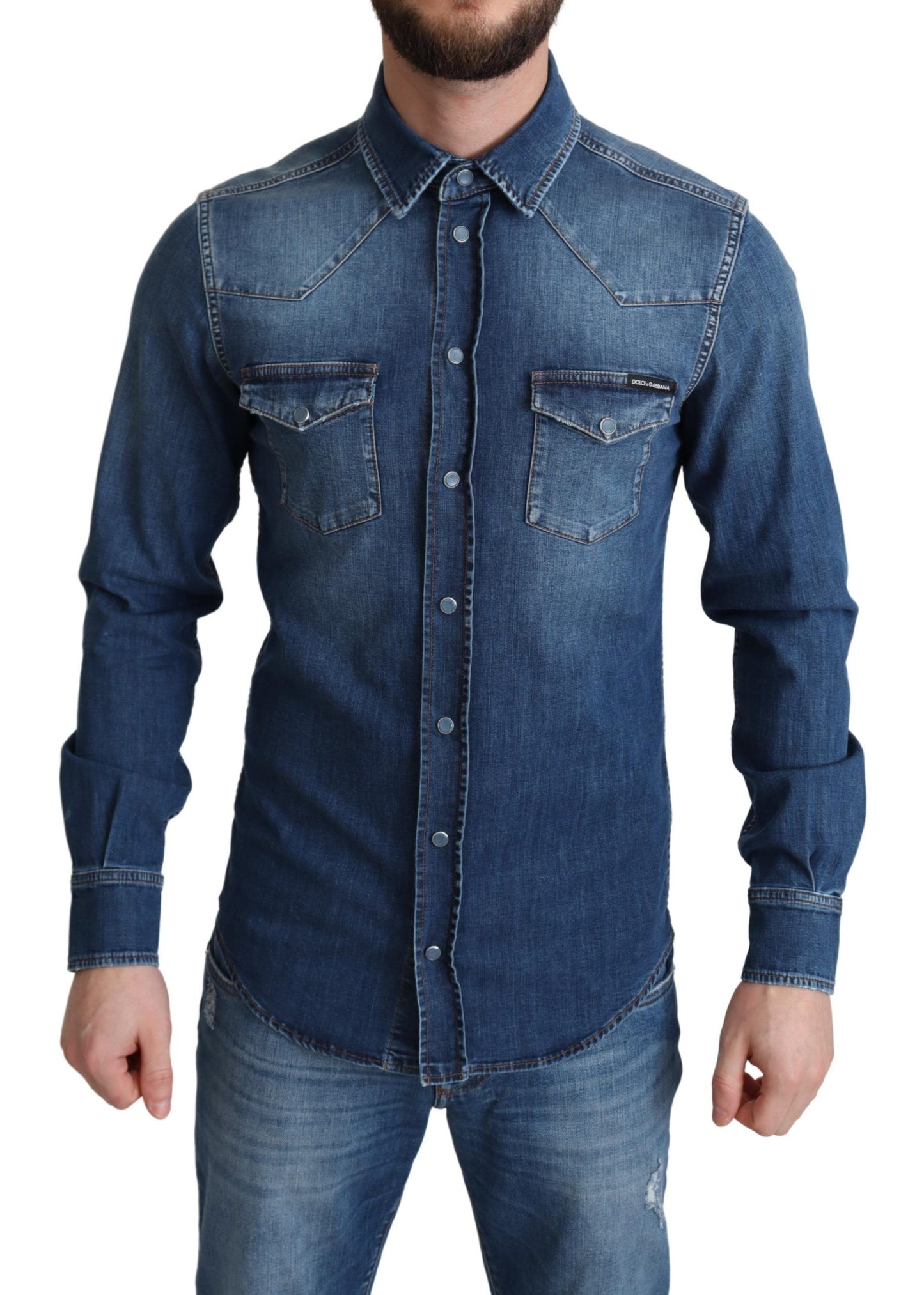 - Elegant Denim Long Sleeve Casual Shirt