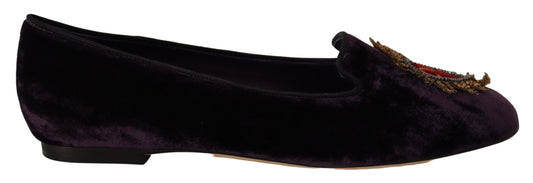 - Chic Purple Velvet Loafers with Heart Detail