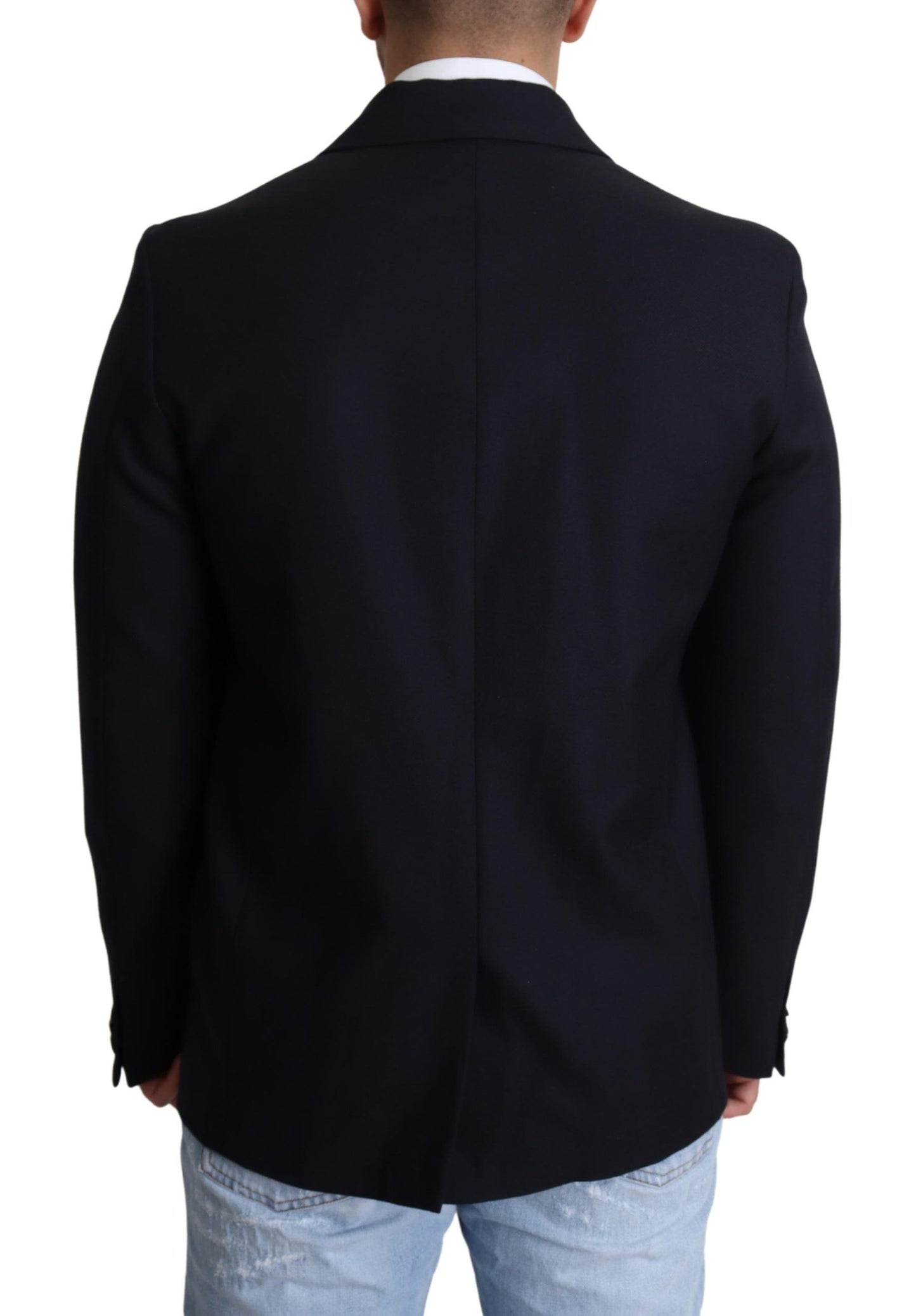 - Elegant Dark Blue Virgin Wool Men's Coat