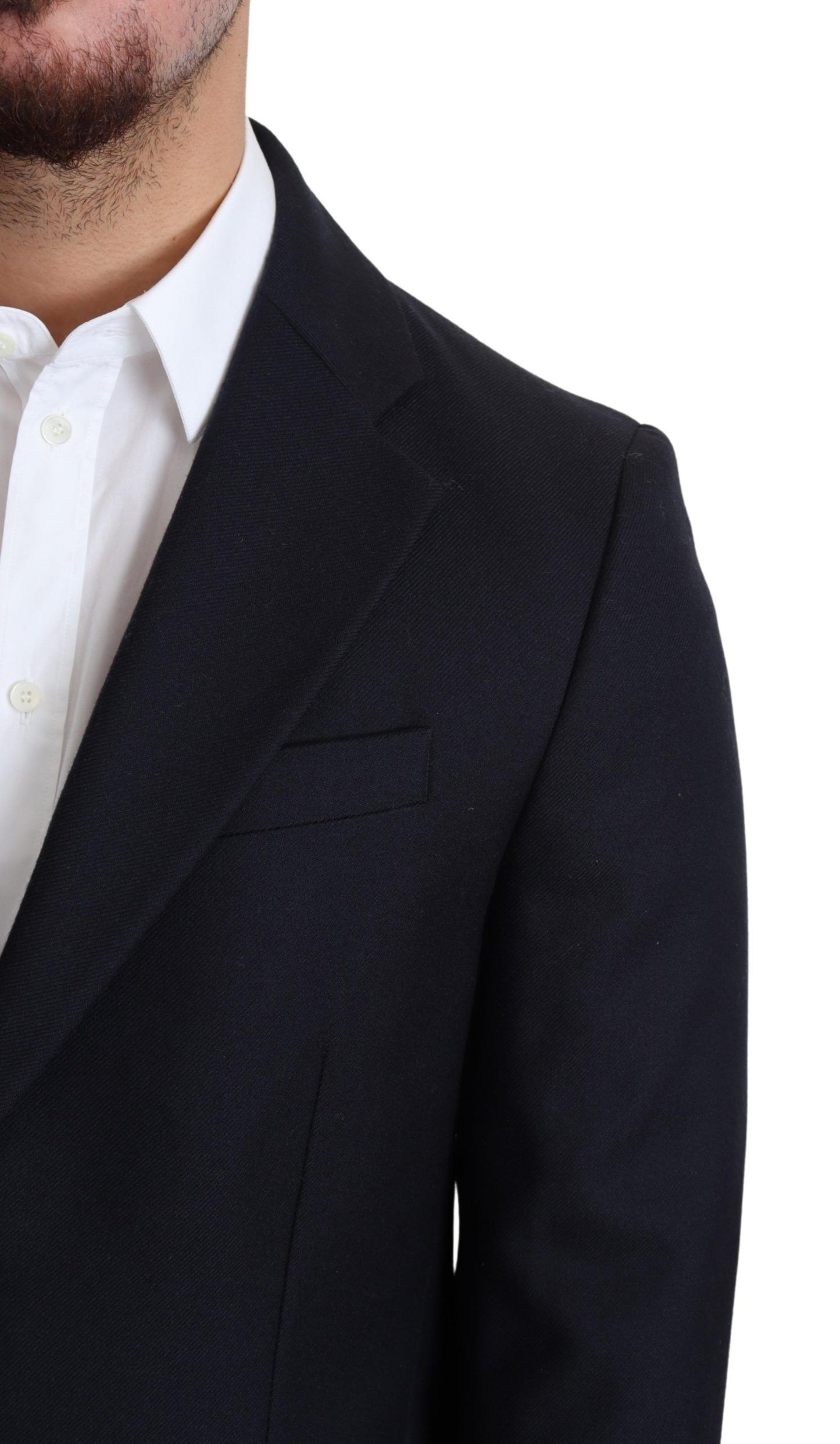 - Elegant Dark Blue Virgin Wool Men's Coat