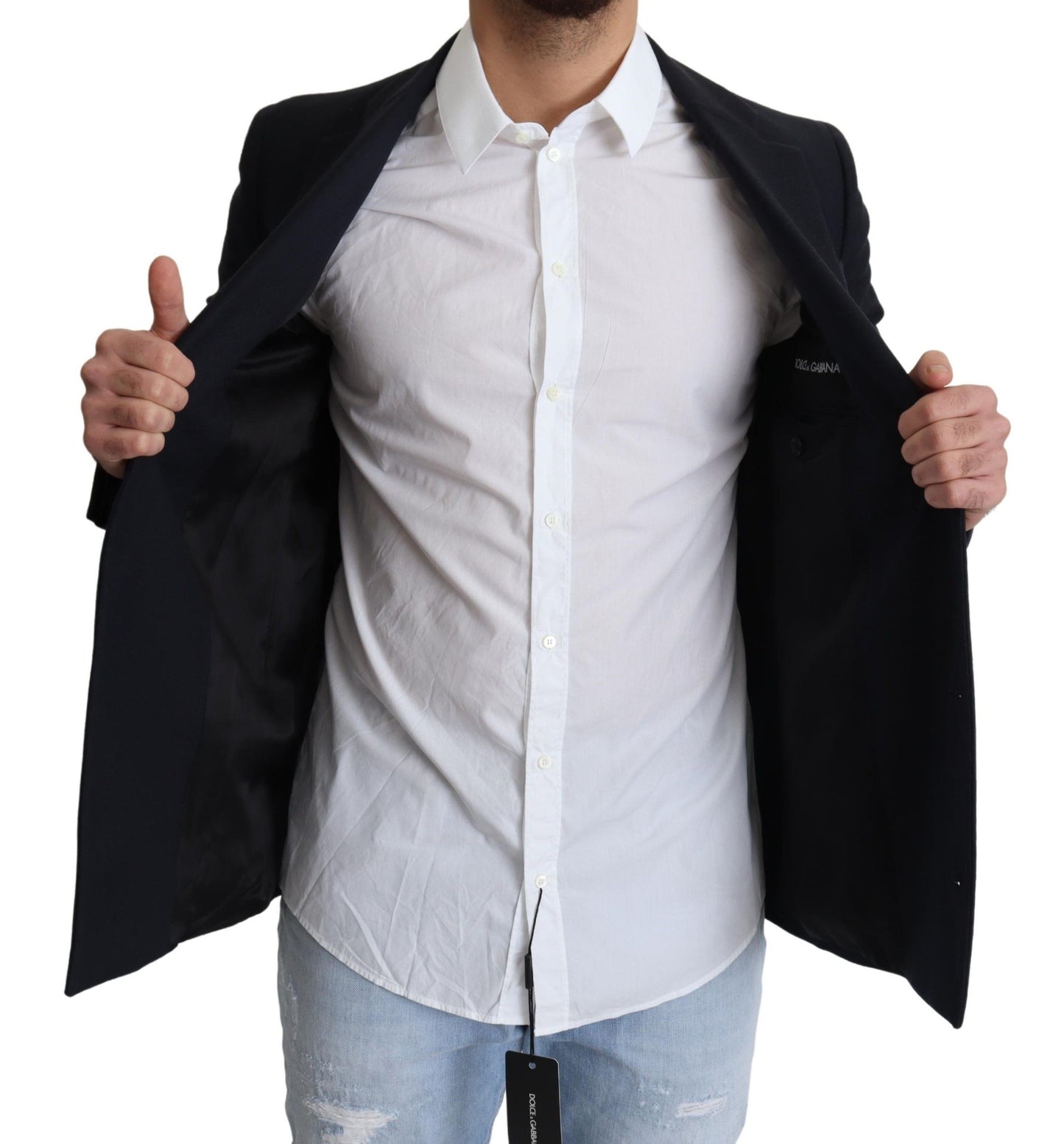 - Elegant Dark Blue Virgin Wool Men's Coat