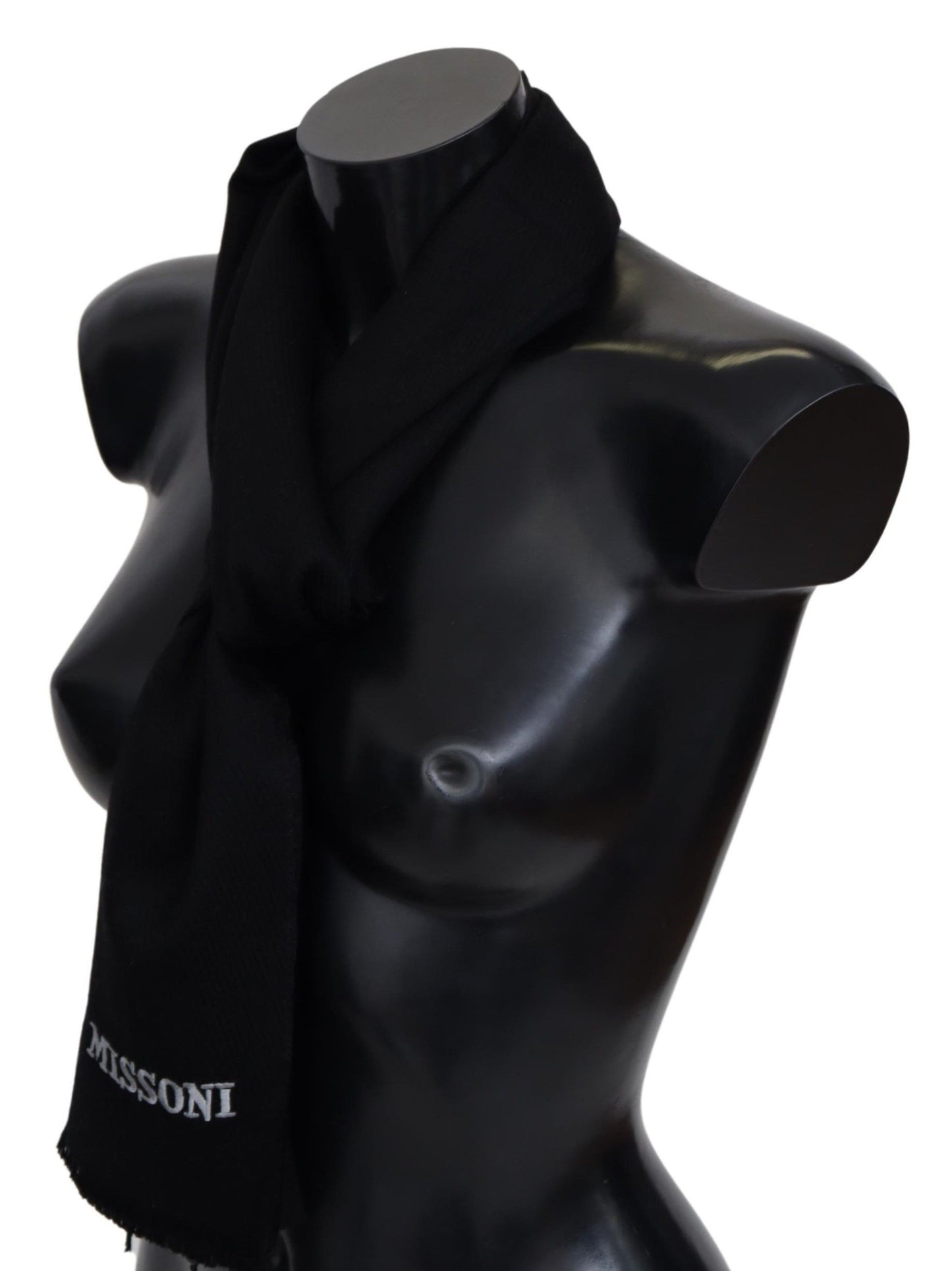 - Elegant Embroidered Wool Scarf in Black