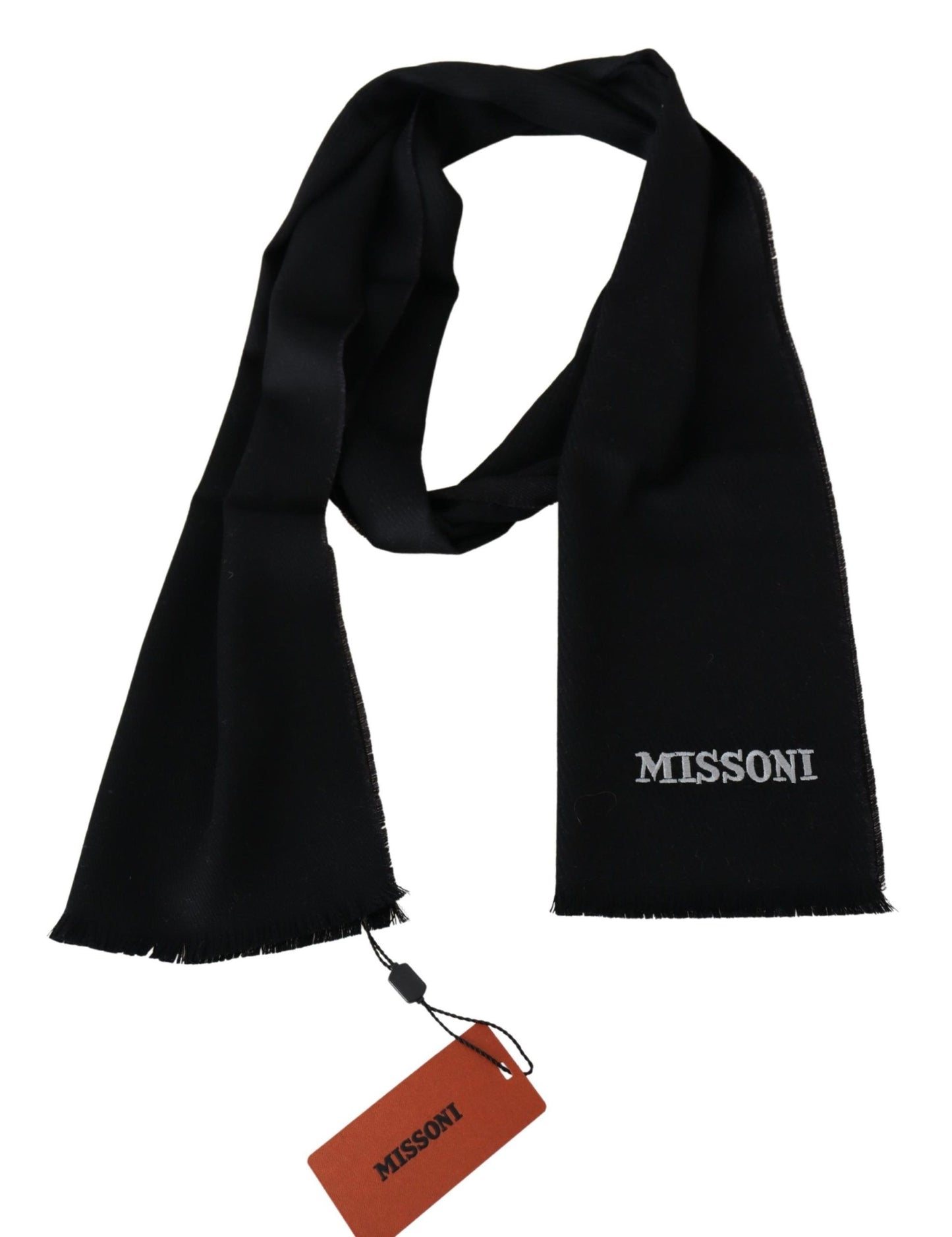 - Elegant Embroidered Wool Scarf in Black