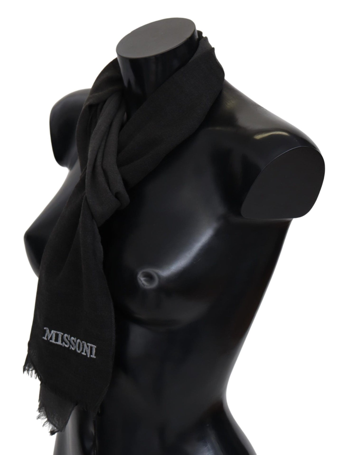- Elegant Black Wool Scarf with Fringes
