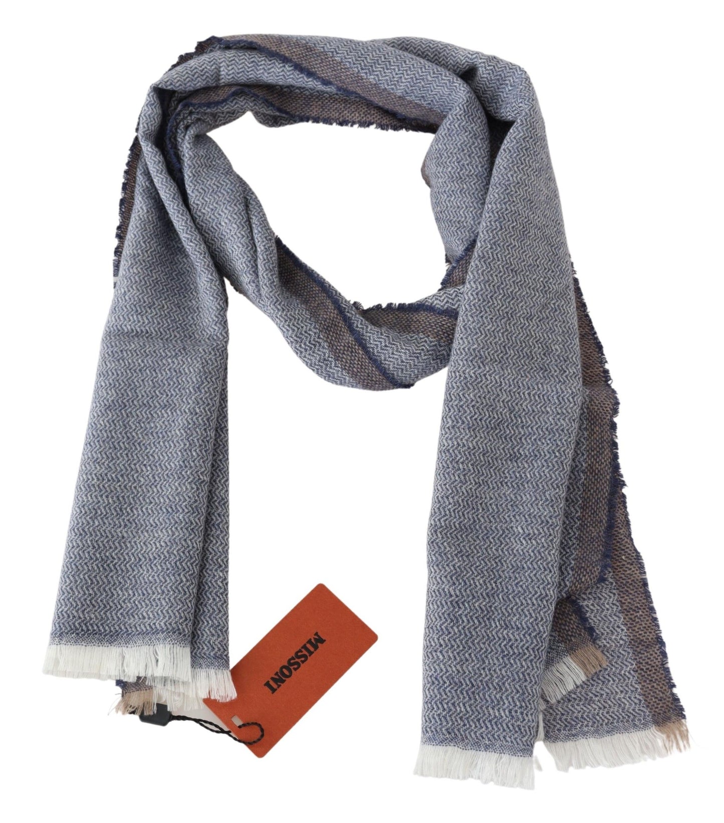 - Elegant Gray Wool Scarf with Stripes and Fringes