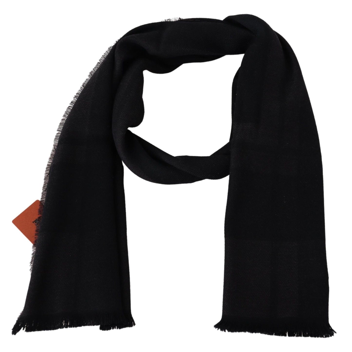 - Elegant Black Wool Scarf with Logo Embroidery