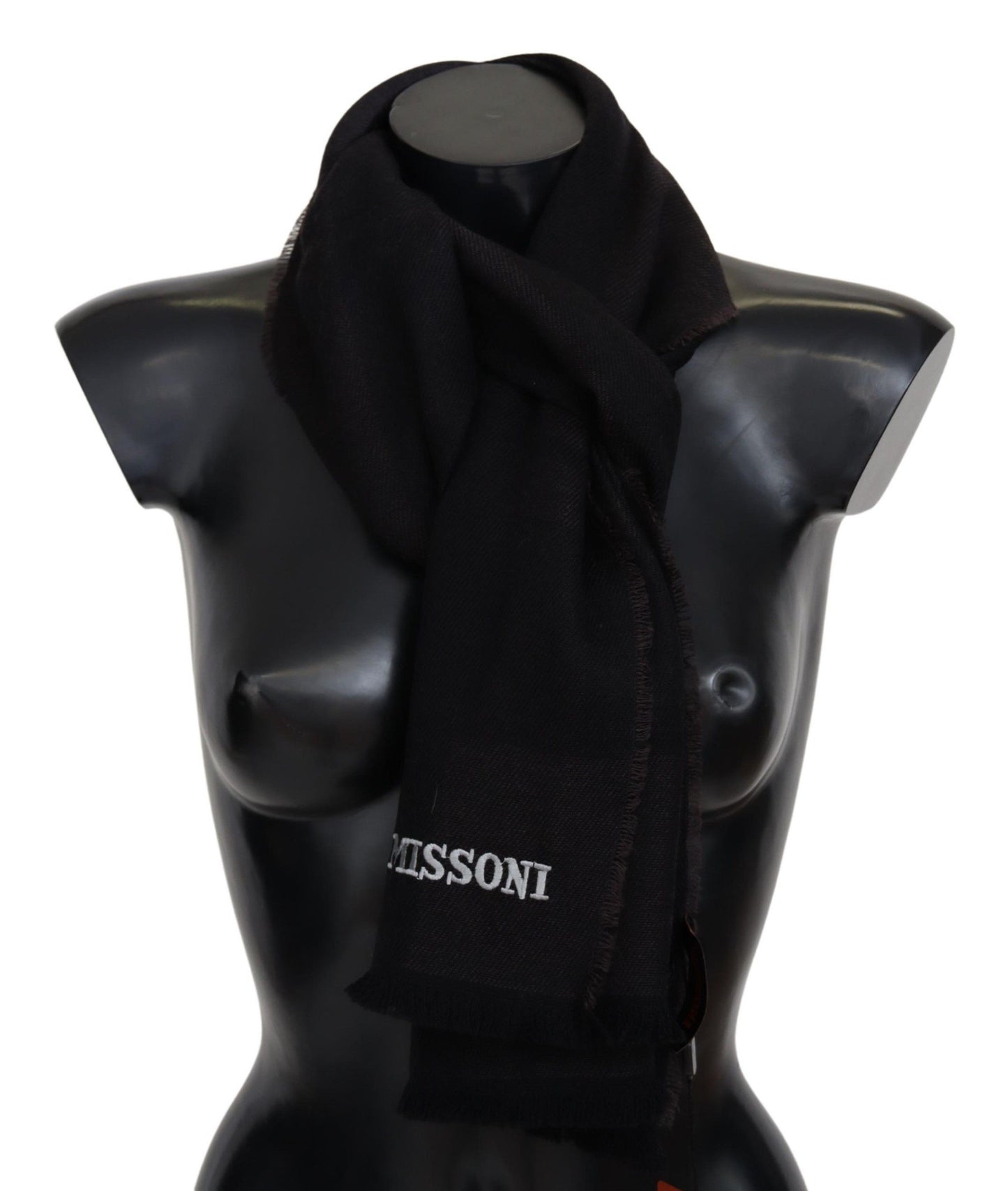 - Elegant Black Wool Scarf with Logo Embroidery