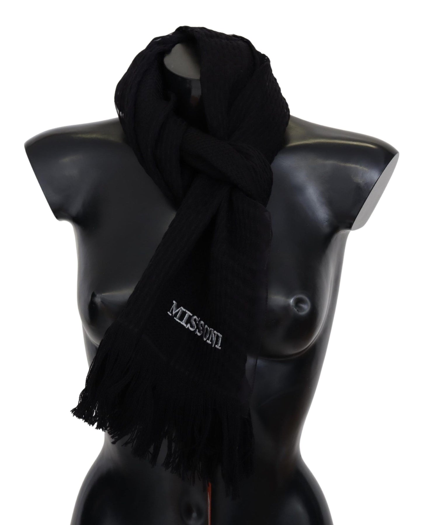 - Elegant Wool Silk Unisex Black Scarf
