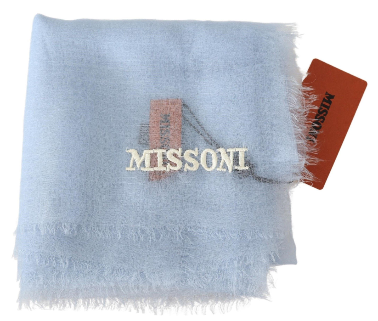 - Elegant Light-Blue Cashmere Scarf with Fringes