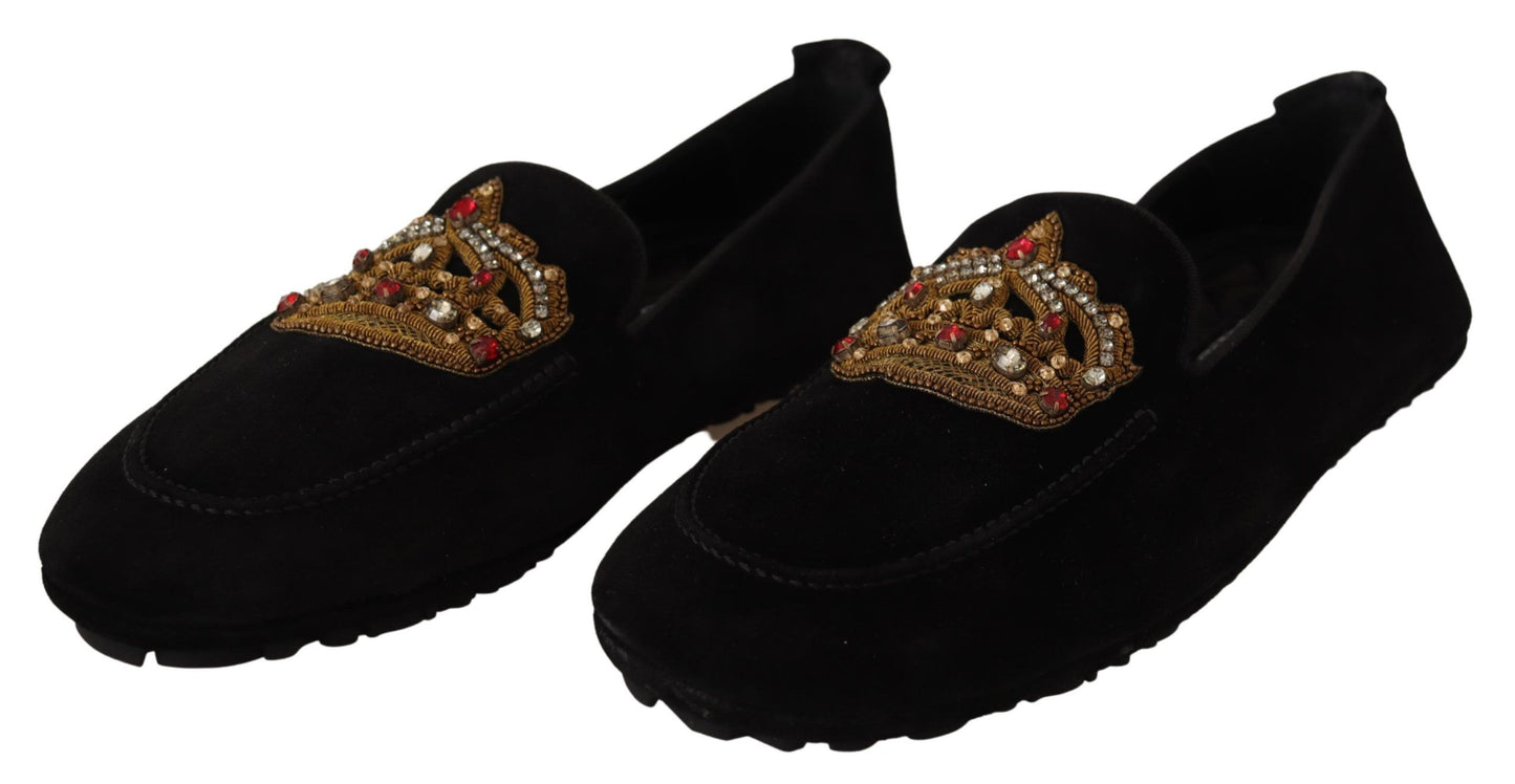 - Elegant Black Leather Loafer Slides with Gold Embroidery