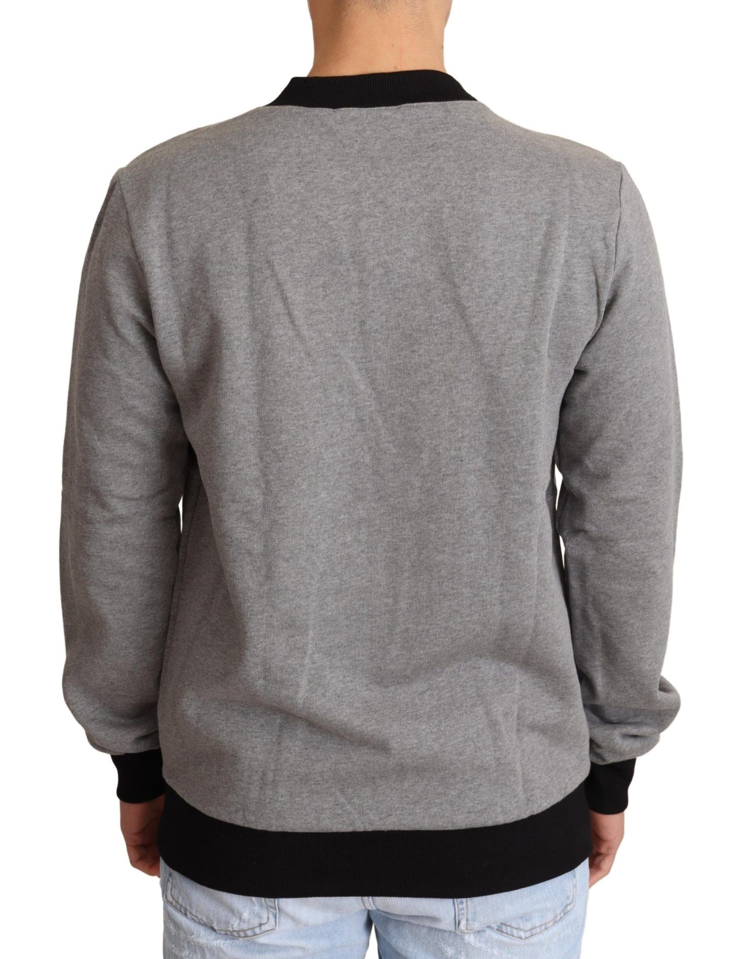 - Elegant Gray Crown Motif Crewneck Sweater
