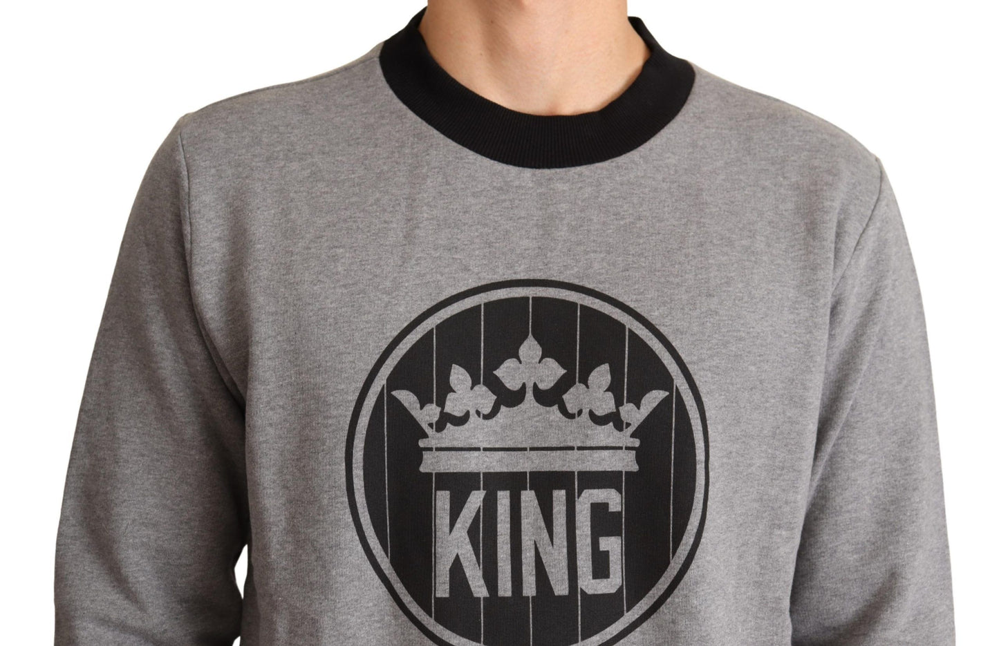 - Elegant Gray Crown Motif Crewneck Sweater