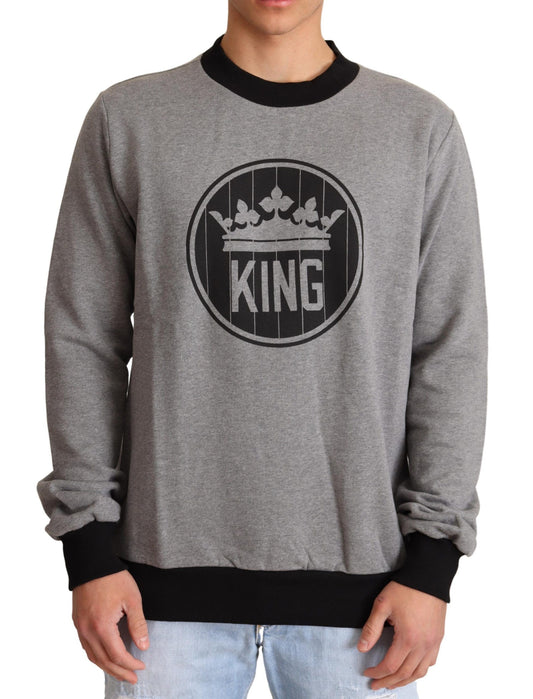 - Elegant Gray Crown Motif Crewneck Sweater