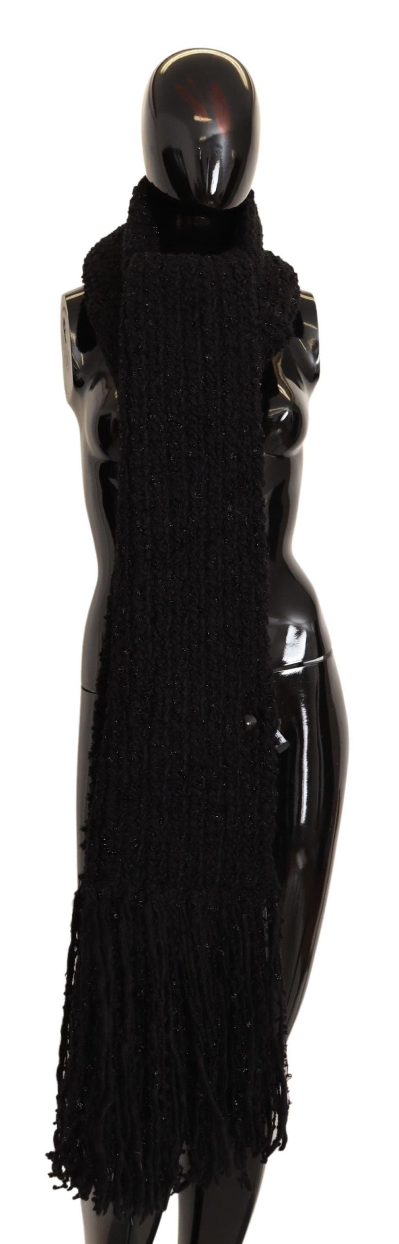- Elegant Black Wool-Blend Designer Scarf